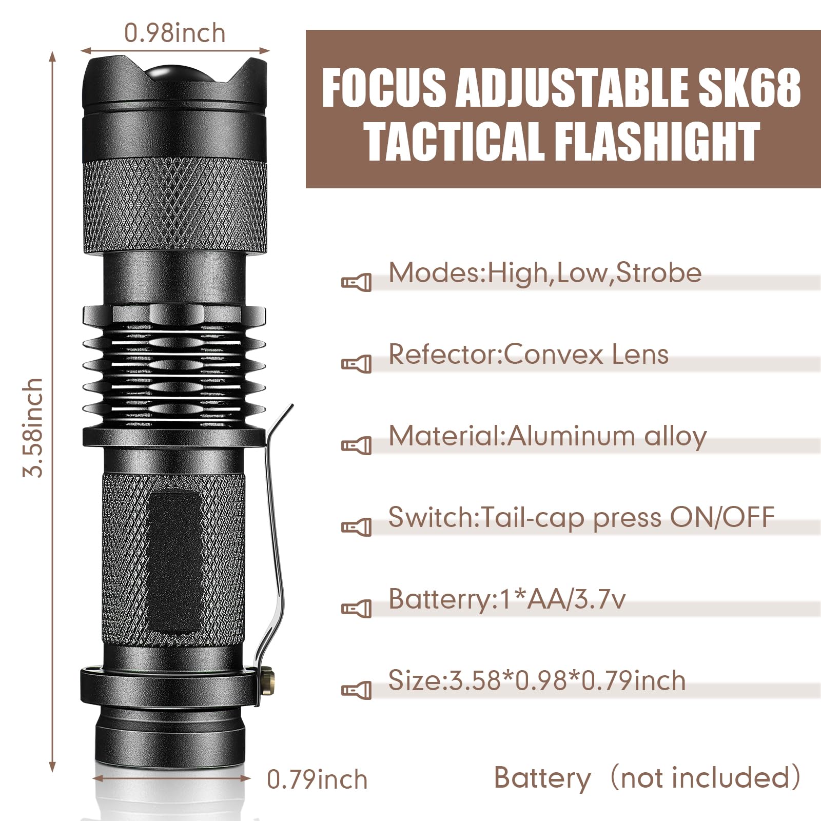 Mudder Mini Flashlight 10 Pack LED 3 Mode Adjustable Handheld Aluminum Black Model Mudder-t-5048