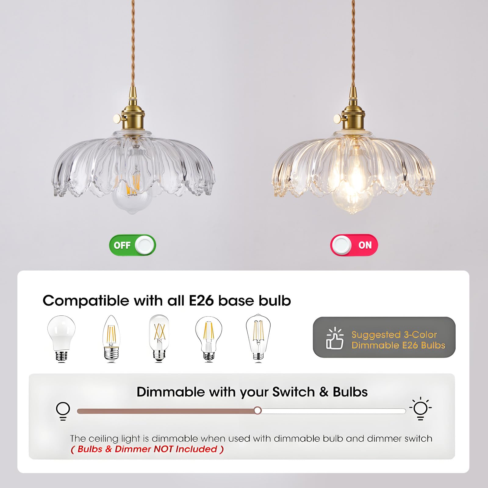 Beserwin Plug In Pendant Light  Hanging Lights With Plug In Cord  Hanging Light Fixture With Green Glass  E26 Pendant Lighting For Kitchen Island  Bedroom  Dining Room-Clear