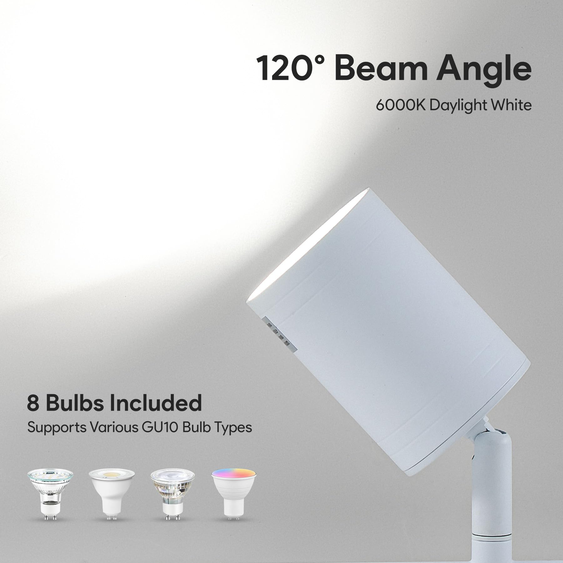 Vonluce 8 Light Track Light Fixture  Led Track Lighting Kit With Rotatable Heads  3-Color Gu10 Bulbs Included  Modern Ceiling Spotlight For Kitchen Office Closet Studio Bedroom  White