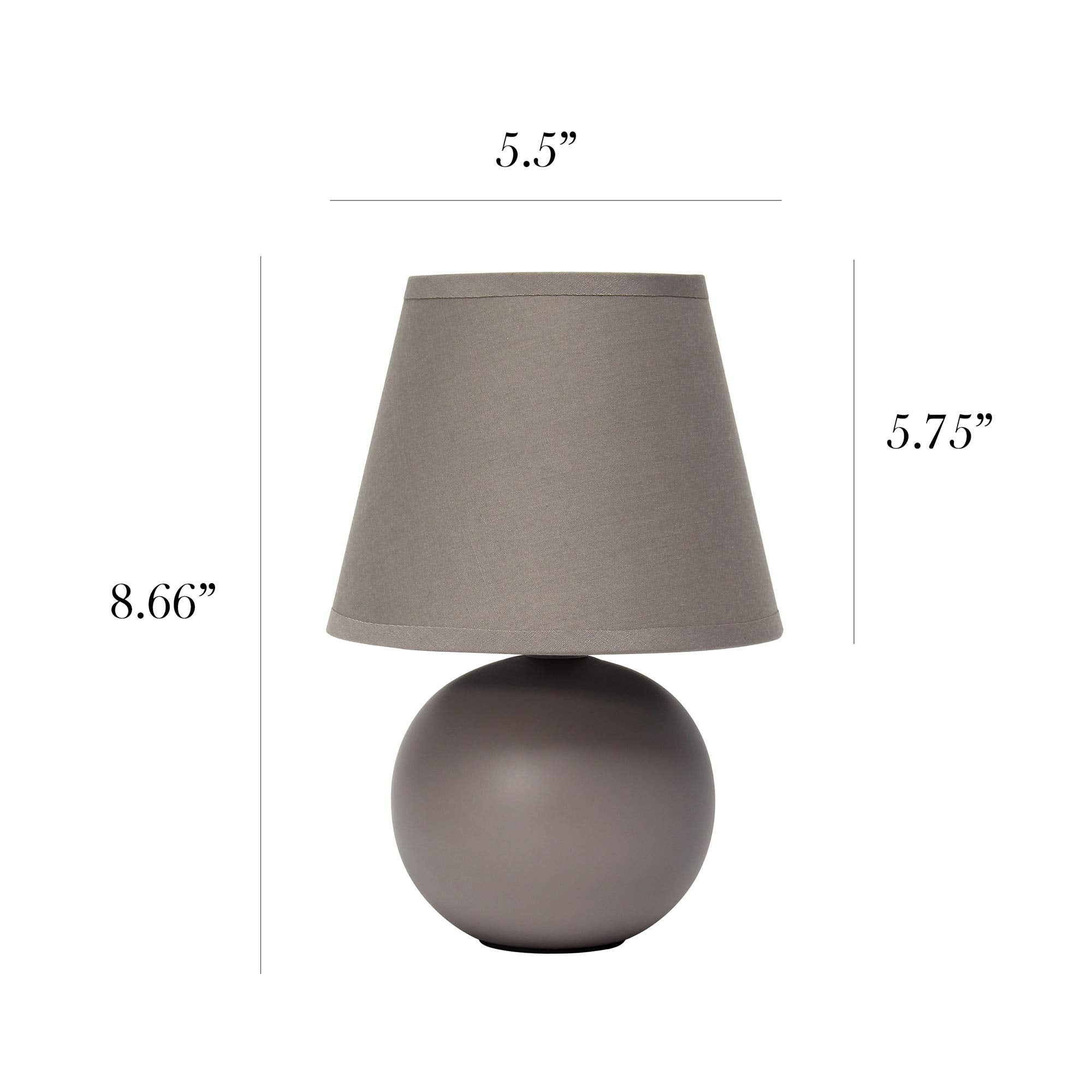 Simple Designs Lt2008-Gry-2Pk Mini Ceramic Globe Table Lamp 2 Pack Set With Matching Fabric Shade, Gray