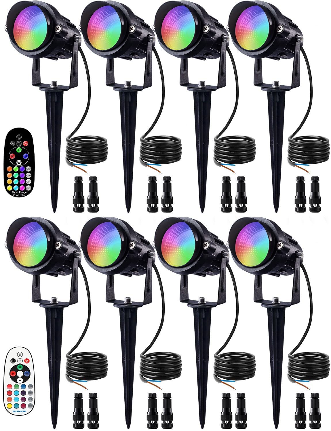 SUNVIE 12W RGB Color Changing Landscape Lights Low Voltage LED Landscape Lighting Remote Control Spotlight Waterproof Garden Pat