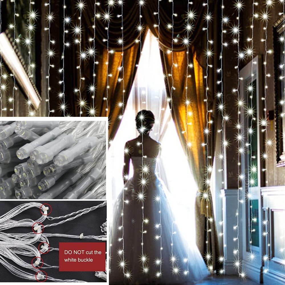 Solhice LED Curtain Lights, 600 LEDs, 20ft x 10ft, Cool White, Indoor/Outdoor, Model BD-600-C-W