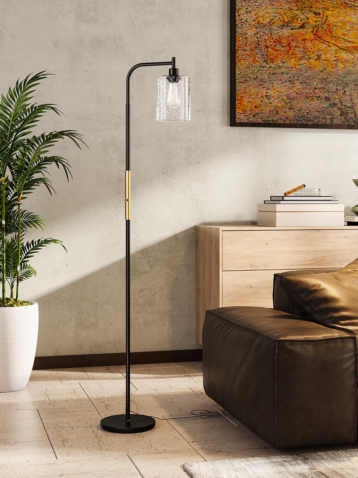 Addlon Floor Lamps For Living Room With Seeded Glass Shade, Dimmable Floor Lamp Industrial Lamp With Bright Led Bulb, Standing L