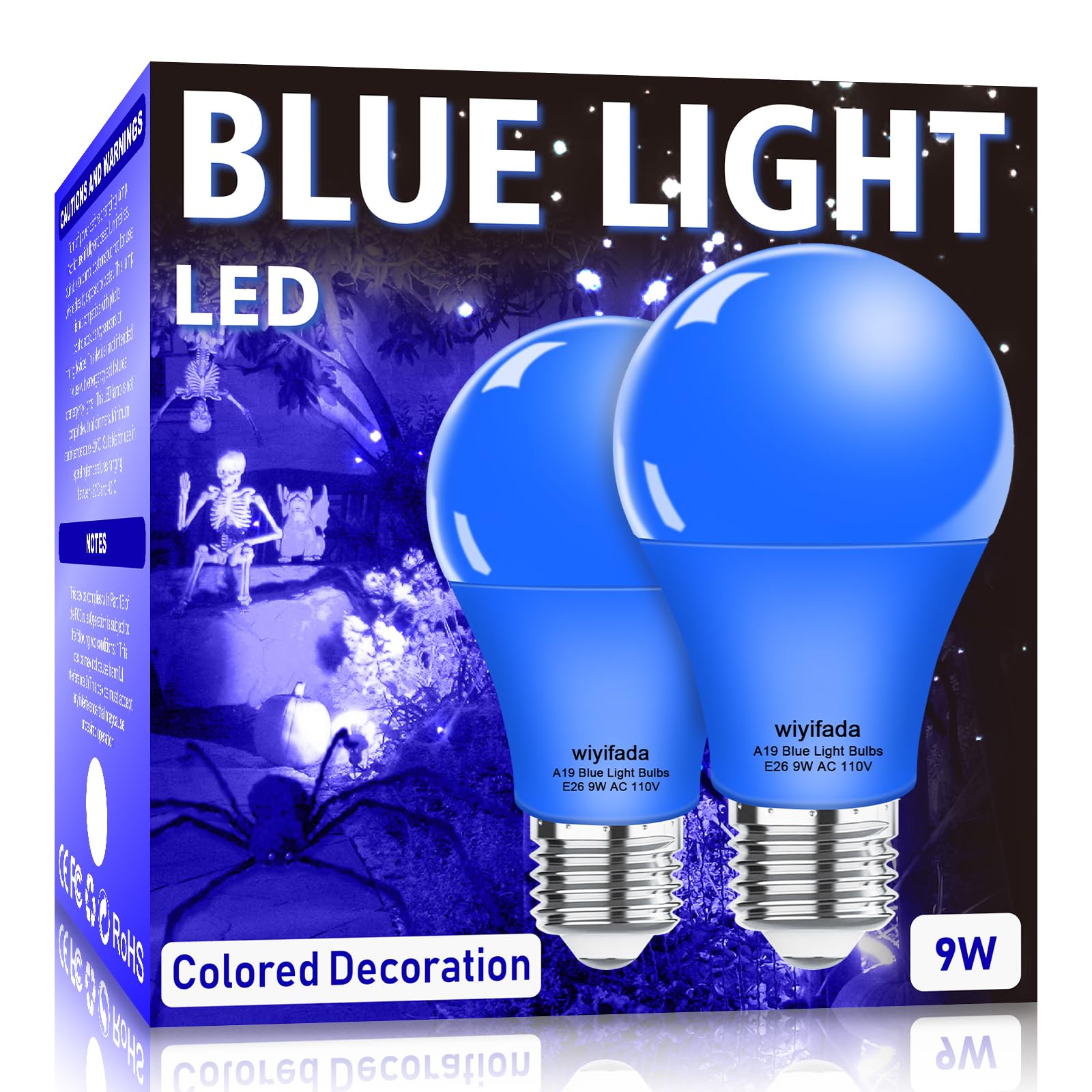 Wiyifada 2 Pack A19 Led Blue Light Bulbs,110V E26 Christmas Blue Led Lights 9W Replace Up To 100W, Colored Light Bulbs For Thank