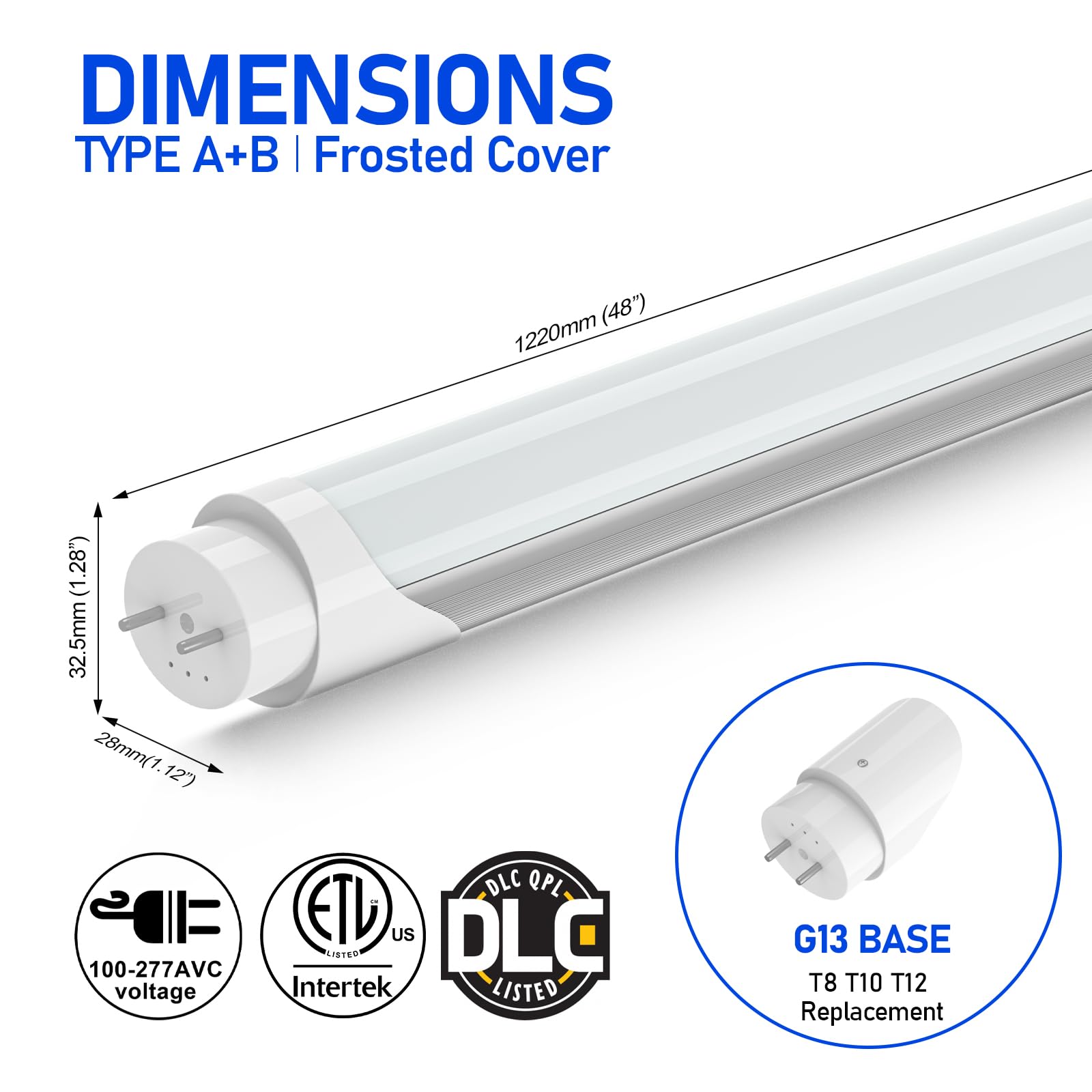 T8 T12 Led Bulbs 4 Foot, 4Ft Tube Lights Type A+B Bulbs, 6Cct 3000K-6500K/5 Power(10W-24W) Selectable, T8/T12 4Ft Fluorescent Tu