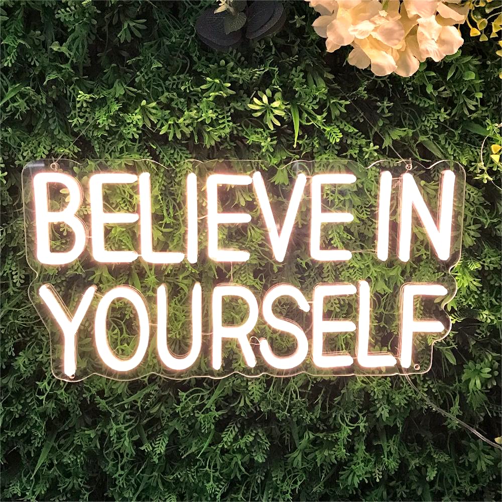 Believe In Yourself Neon Sign for Wall Decor, 17x9 LED Light USB Dimmable Powered for Bedroom Bedroom Office Home Decor Man Cave