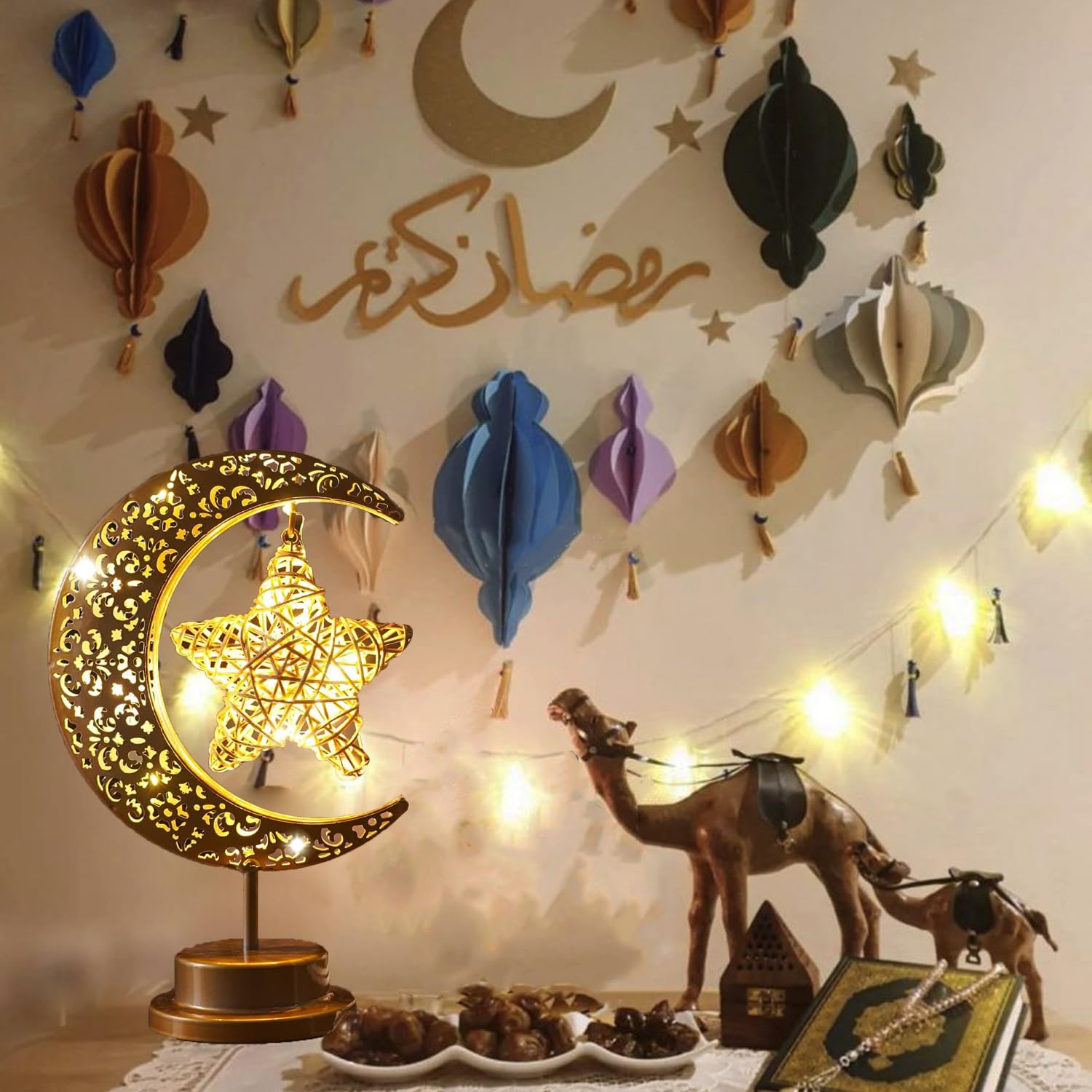 Moon Lamp, Ramadan Decorations For Home, Eid Mubarak Decorations, Ramadan Lights, Enchanted Lunar Lamp, Half Moon Lights For Bedroom, Galaxy Light, Moon Star Night Light, Battery Operated Table Lamp