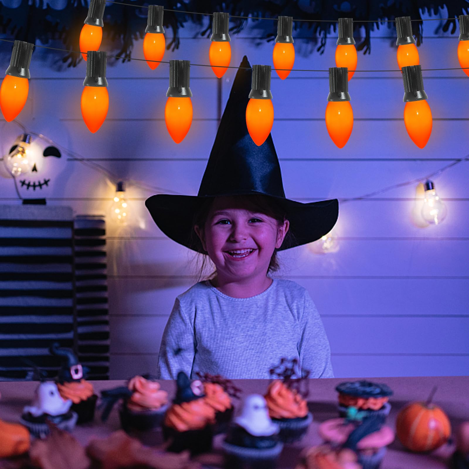 Cbebew C9 Orange Light Bulbs 25 Pack, 7W Incandescent Replacement For Halloween & Christmas