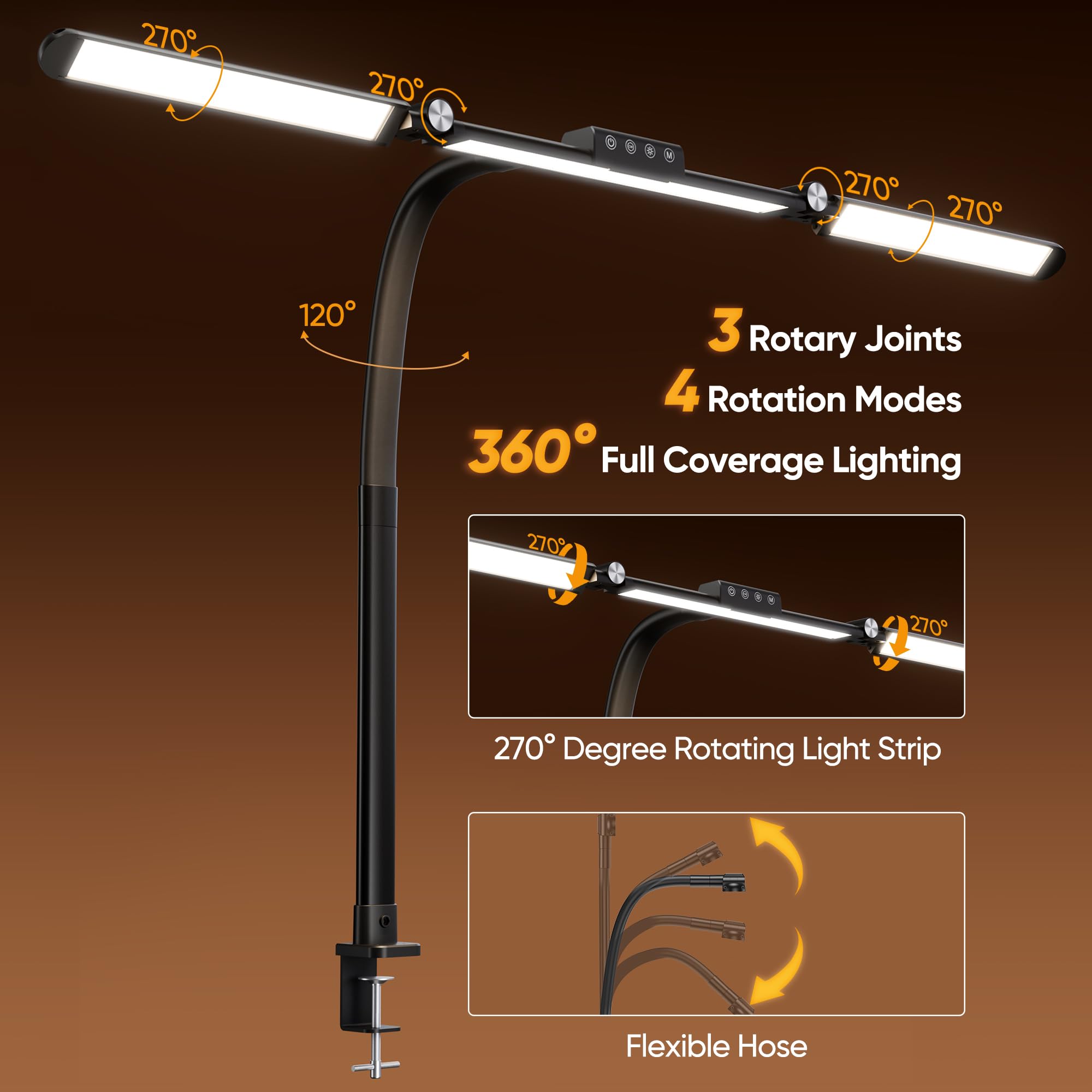 Large Desk Lamps For Home Office, 39.3'' Architect Desk Lamp With Clamp, 24W Ultra Bright Led Desk Light Stepless Dimming Eye-Ca