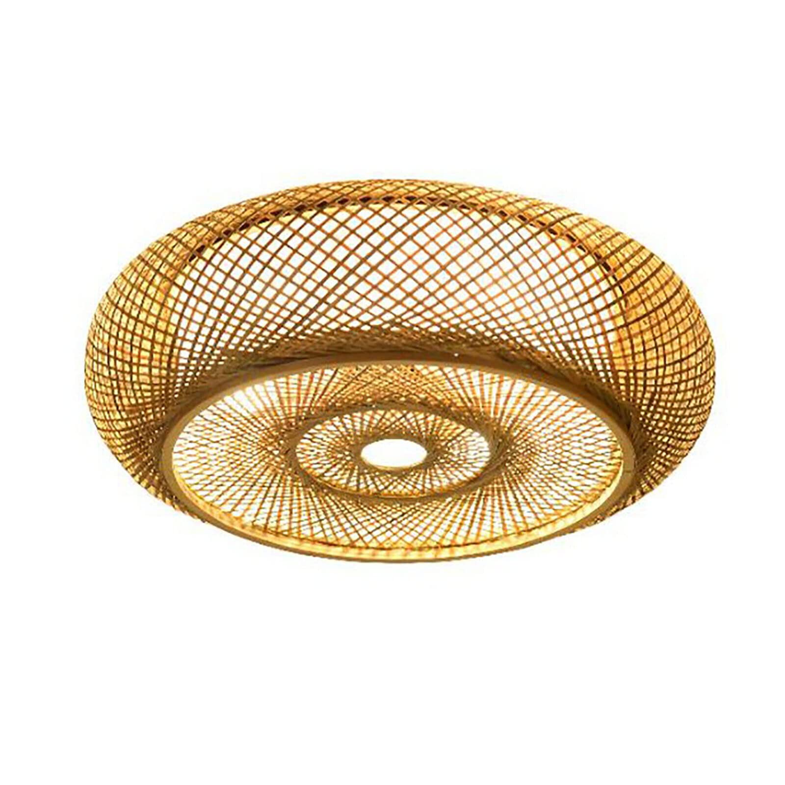 Rattan Chandelie Flush Mount Ceiling Light Bamboo Woven Light Fixture,Mesh Wicker Pendant Light Rattan Basket Boho Led Light Han