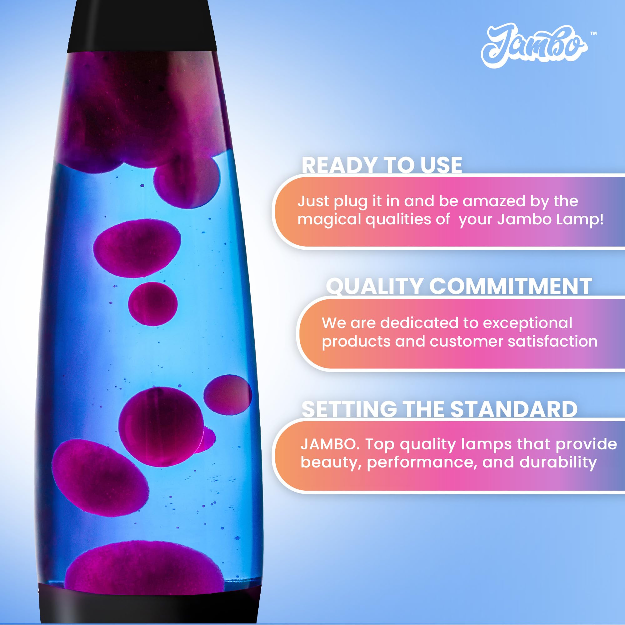 JAMBO 16in Liquid Lamp, Blue with Purple Wax, Aluminum Base, Model 58000, Night Light for Living Room, Office, Bedroom