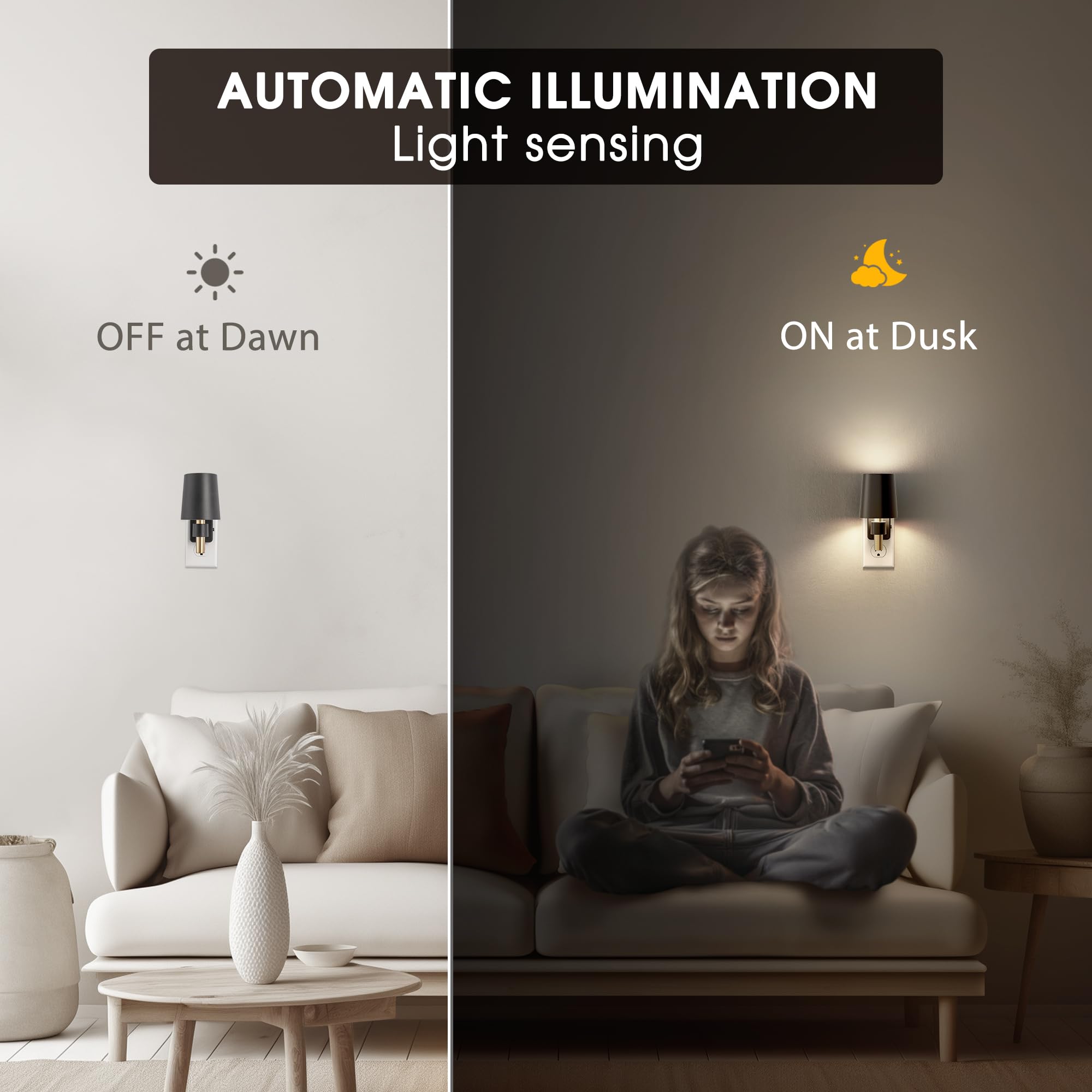 Briignite Night Light, Dimmable Night Lights Plug Into Wall, Dusk To Dawn Sensor, Daylight White 5000K, 0-100Lm, Plug In Night L