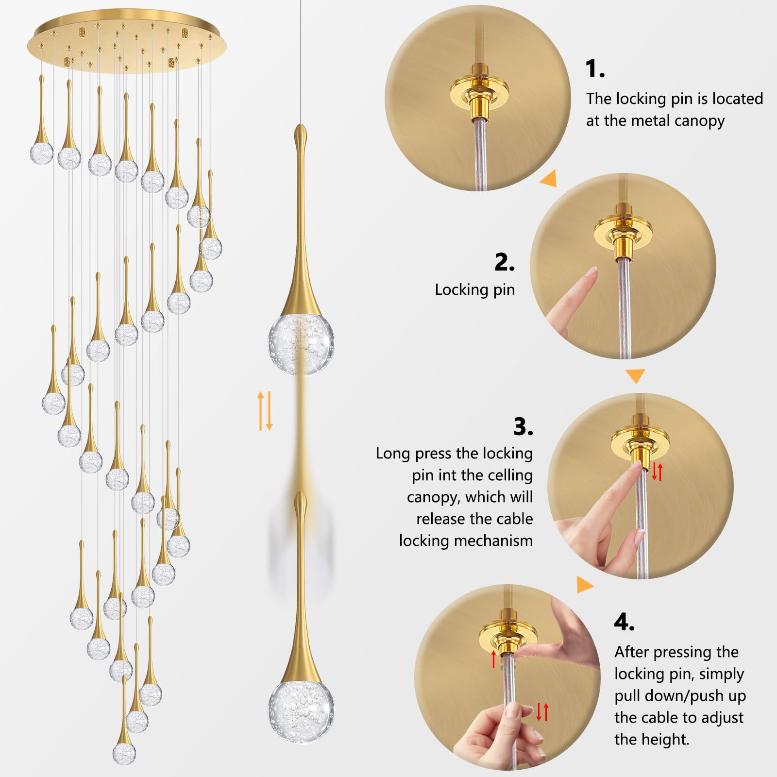 30 Light Modern Glam Crystal Chandelier For High Ceiling Led Dimmable Ceiling Pendant Light Staircase Foyer Enterway Living Room Chandelier Lighting Antique Gold