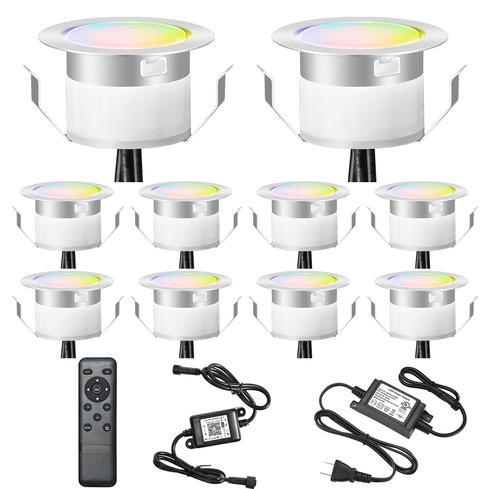Fvtled Wifi Rgb Low Voltage Led Deck Lights Kit, 10Pcs F1.77 Wifi Wireless Smart Phone Control Work With Alexa Google Home Led R
