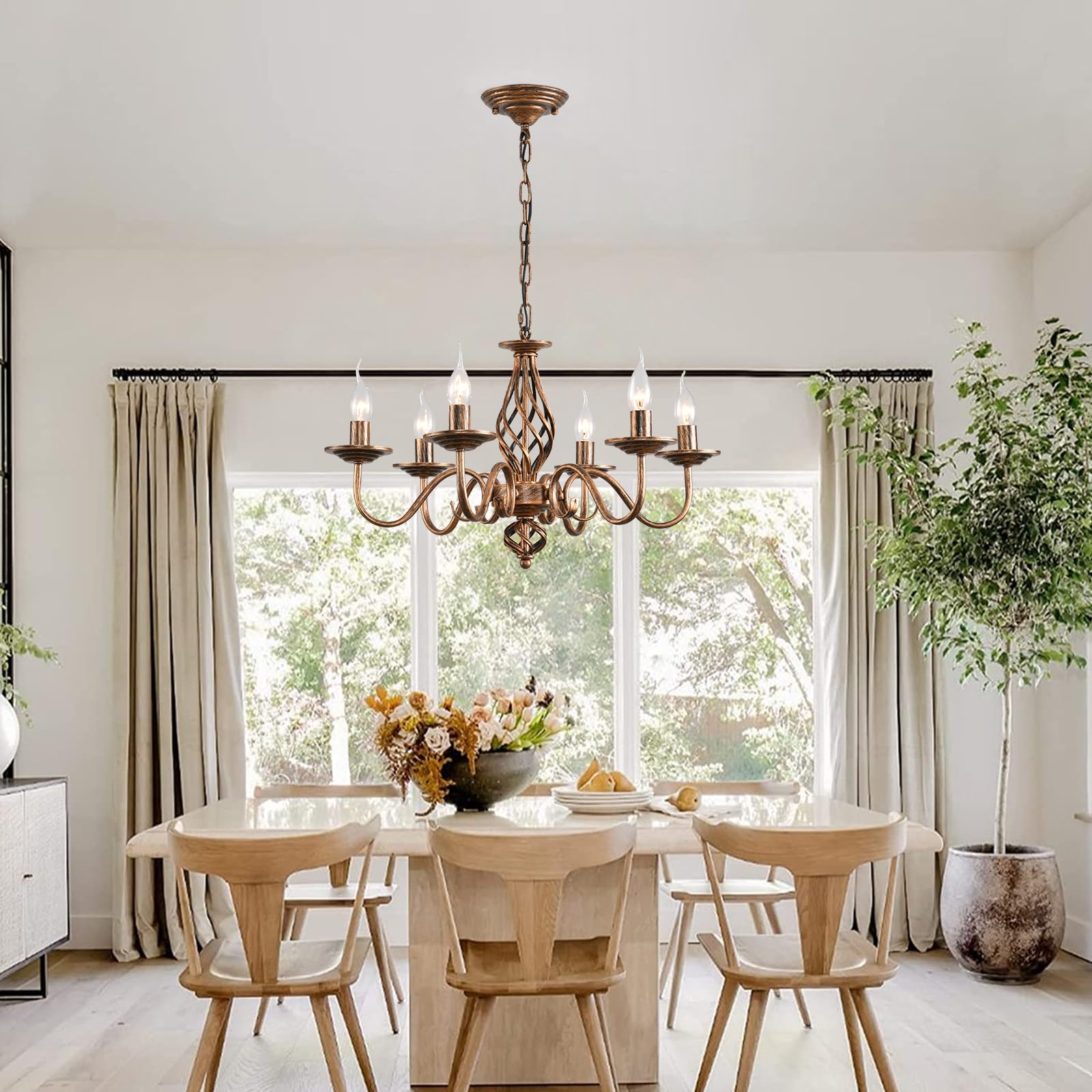 Ganeed French Country Chandeliers, 6 Lights Rustic Vintage Metal Pendant Light Fixture Hanging Light For Farmhouse, Kitchen Isla