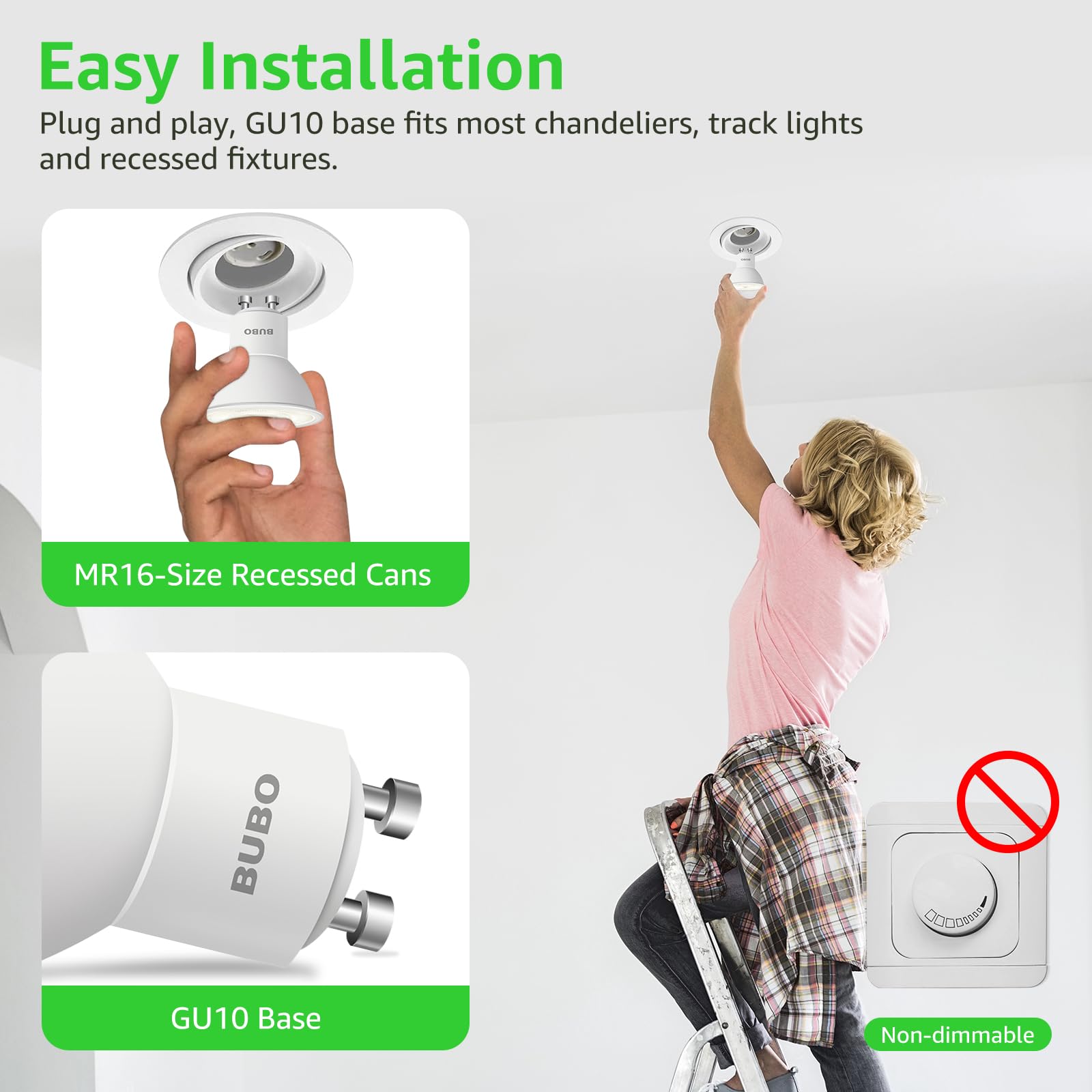 Bubo Gu10 Led Bulb 6W Equivalent 50W, 4000K Cool White 650 Lumens, Non-Dimmable Gu10 Bulb Replacement For Track Lighting, Mr16 L