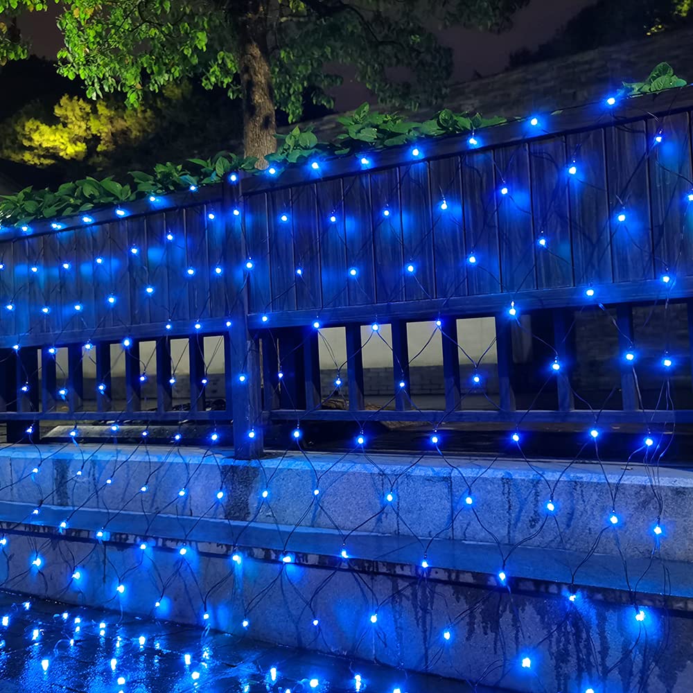 Pooqla Net Lights, 300 LED Christmas Outdoor Mesh Light, 14.8x4.9 ft, Green Wire, Waterproof, Blue
