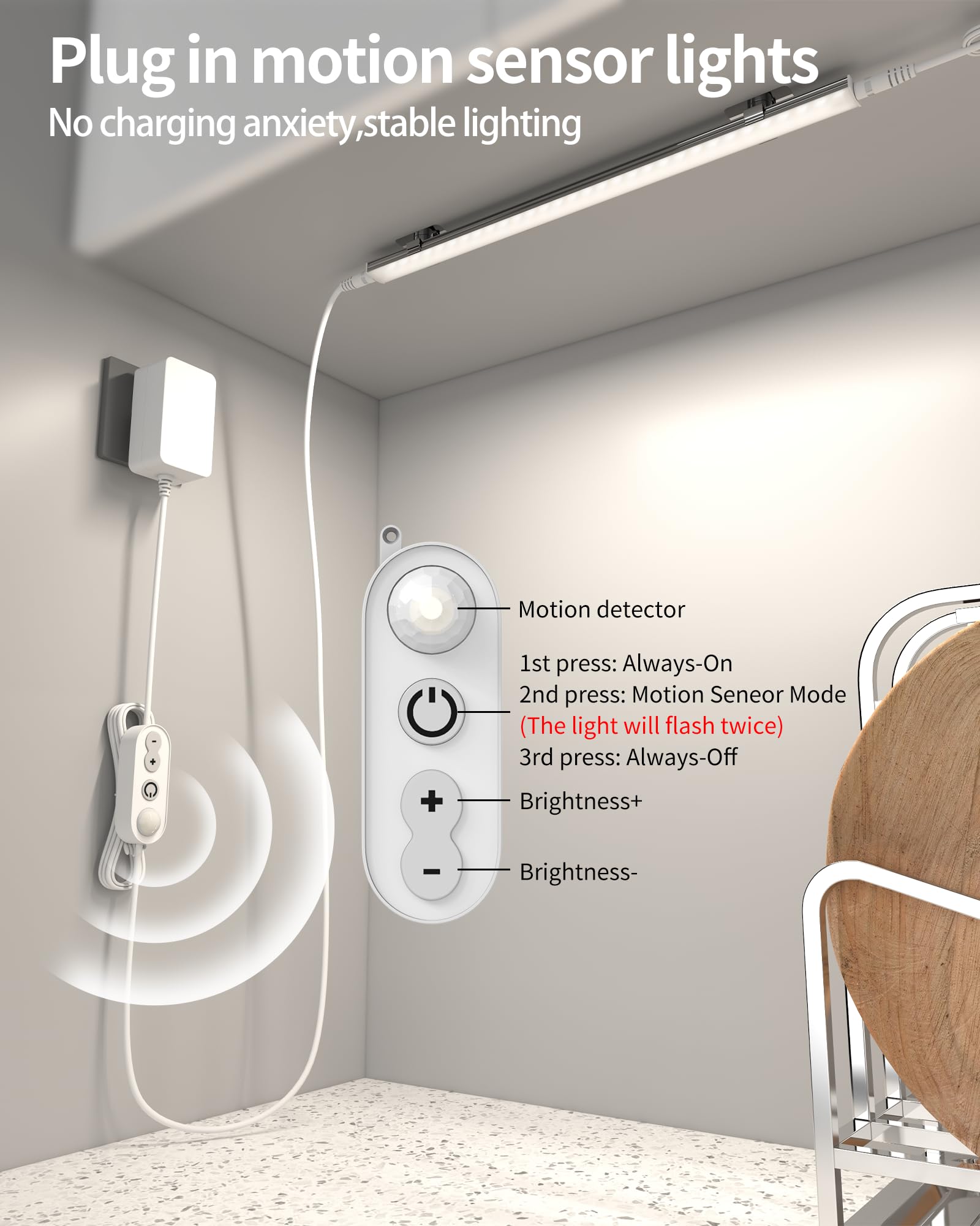 Asoko Motion Sensor Dimmable Led Under Cabinet Lighting Plug In - 6 Pcs 12 Inches Linkable Led Counter Light Bars, Led Closet Li