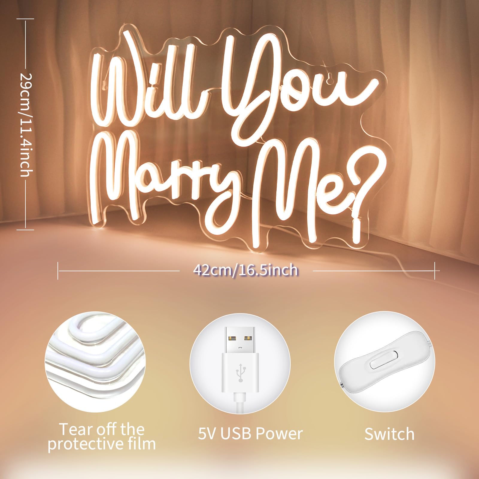 Will You Marry Me Neon Signs For Wall Decor Warm White Led Light Sign For Room Decor Light Up Sign For Birthday Party Wedding Decoration Usb Powered