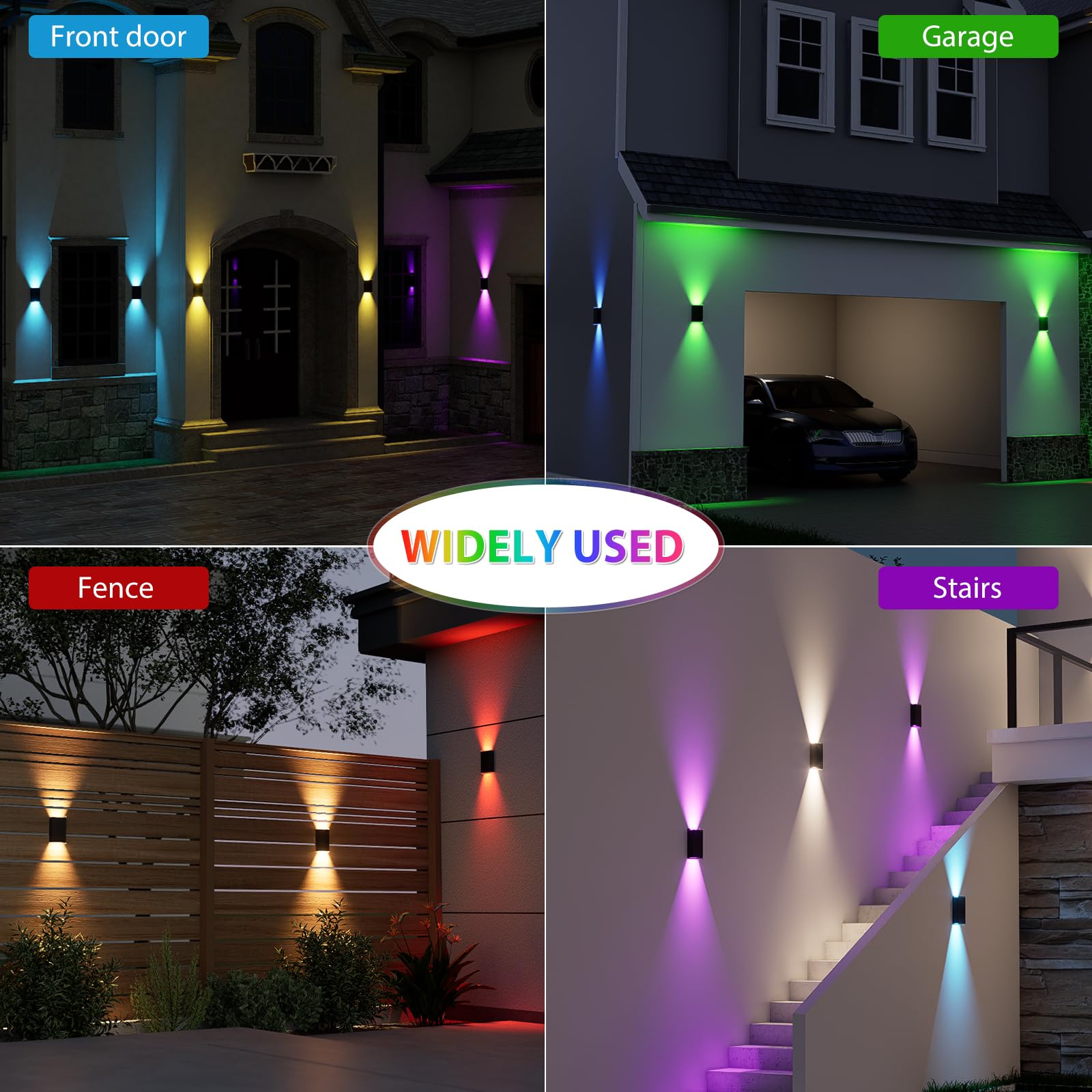 UGDLUCK Solar Wall Lights, IP67 Waterproof, 8 Lighting Modes, 2 Pack, RGB & Warm White, Durable ABS Material, Model CD006