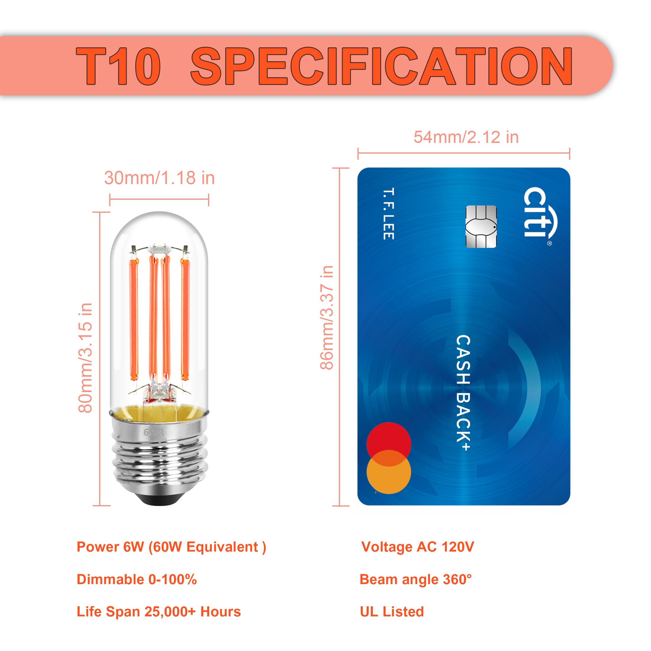 Novelux 4 Pack 3.2 Inch T10 Pink Light Bulb, E26 Base Edison Bulbs Dimmable, Ac 120V 60 Watt Equivalent Clear Glass Filament Bulb, Halloween Christmas Party Bar Colored Light Bulbs, Ul Listed