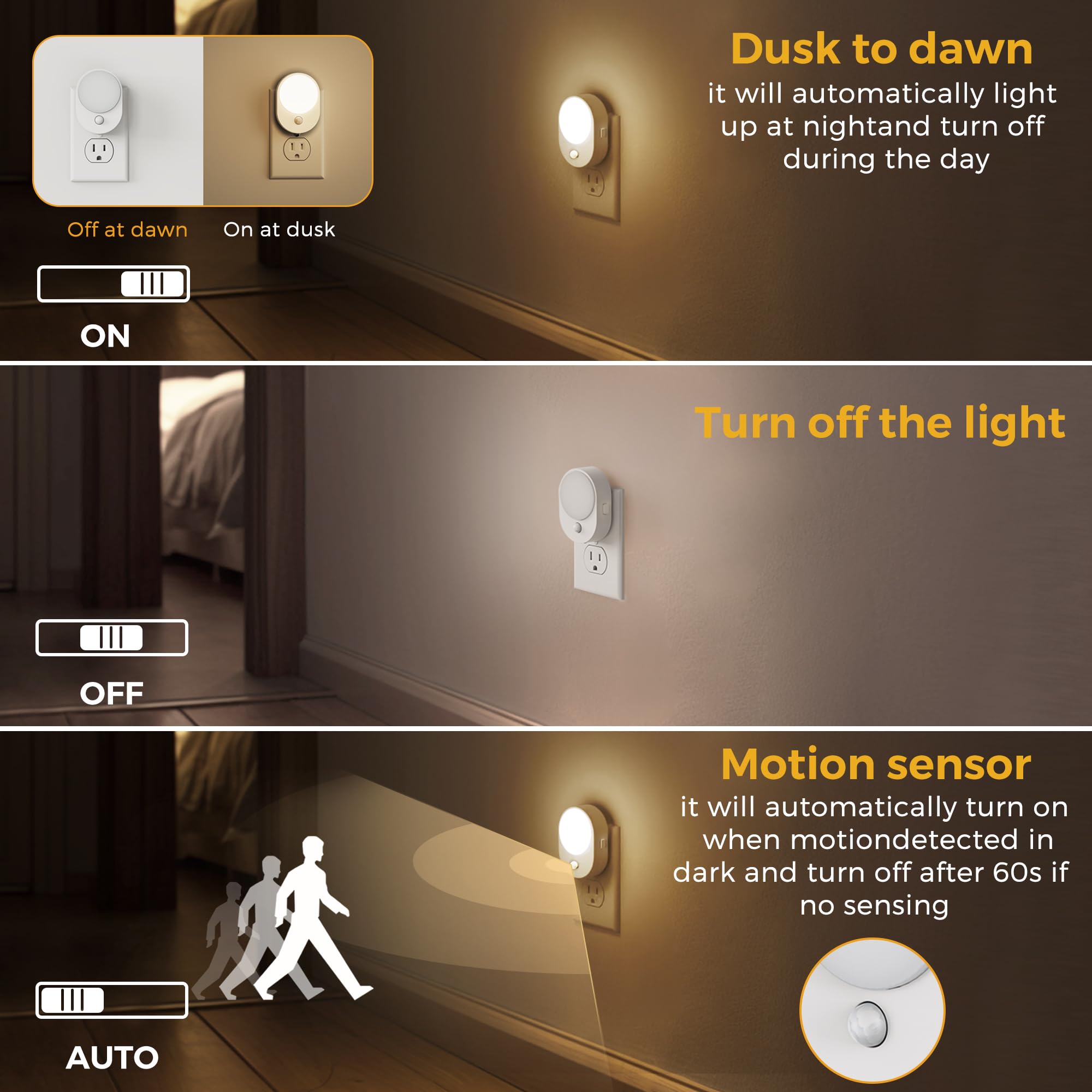 L Lohas Led Motion Sensor Night Light,[2-Pack] Night Lights Plug Into Wall,Motion Sensor And Dusk To Dawn Sensor,3000K Soft Whit