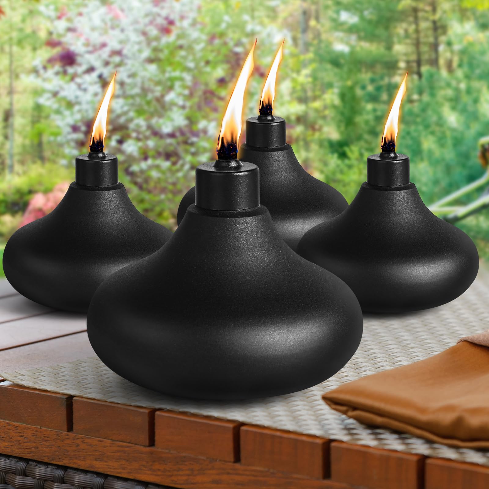 Fan-Torches 4 Pack Metal Citronella Table Top Torches For Yard, Patio, Garden, Party