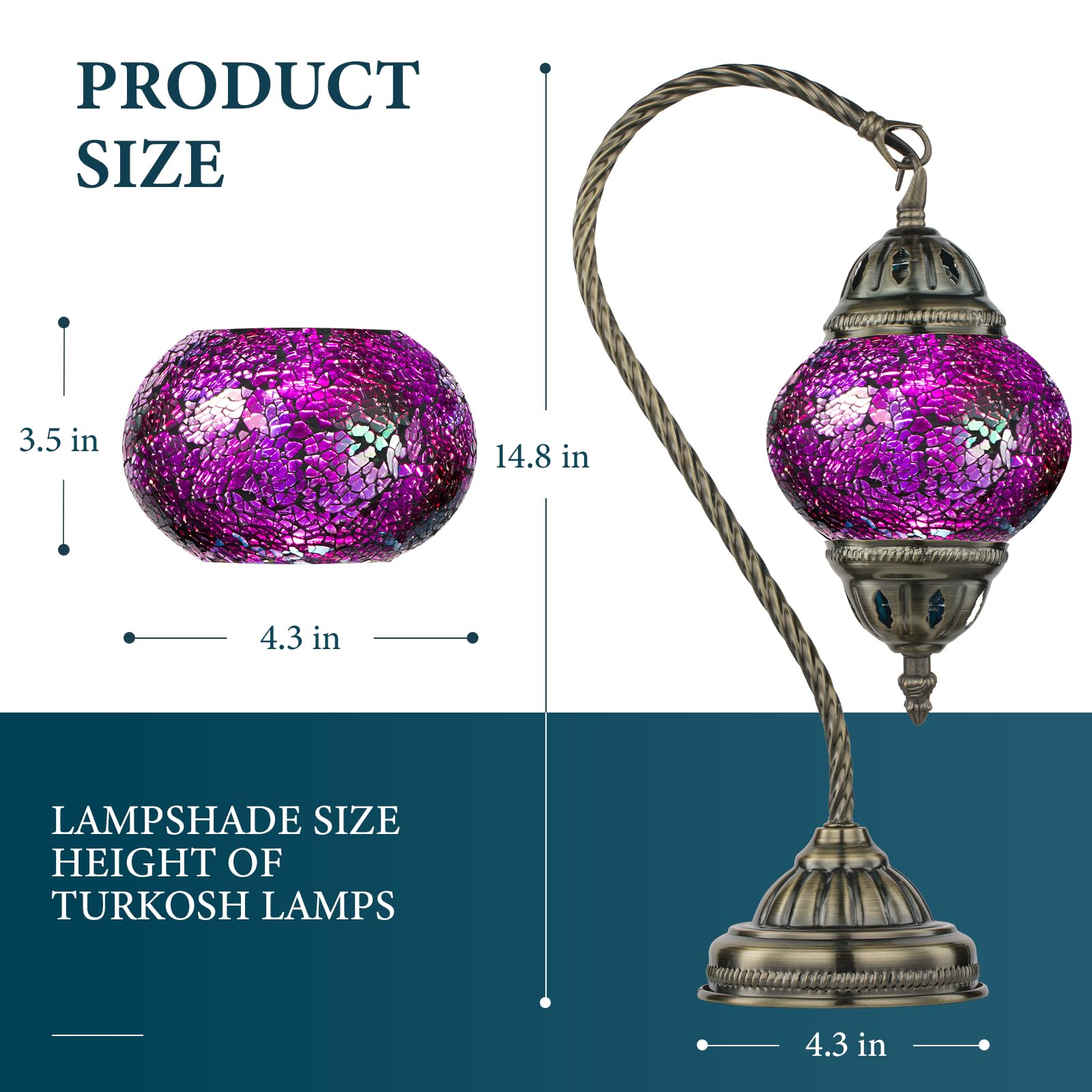 Marrakech Turkish Mosaic Glass Table Lamp, 15x5x5 inches, Swan Neck Bronze Base, Shards Red, Model YMA403-11#-Swan-Shard-Red-New