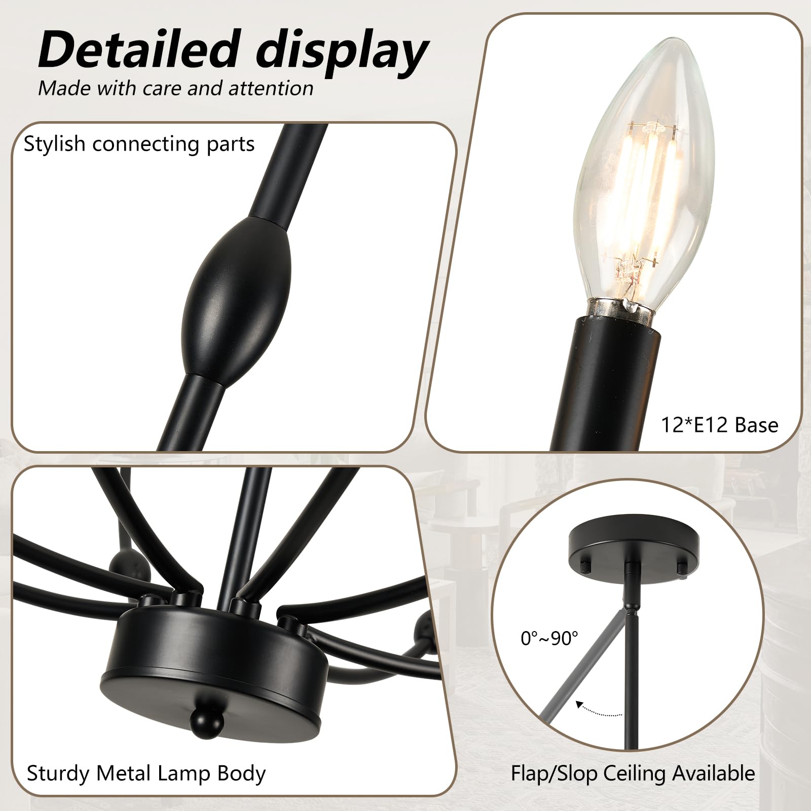 Acaner 12-Light Black Large Chandeliers For High Ceilings, 35 Inch Industrial Candle Style Rustic Pendant Light Fixture For Entr