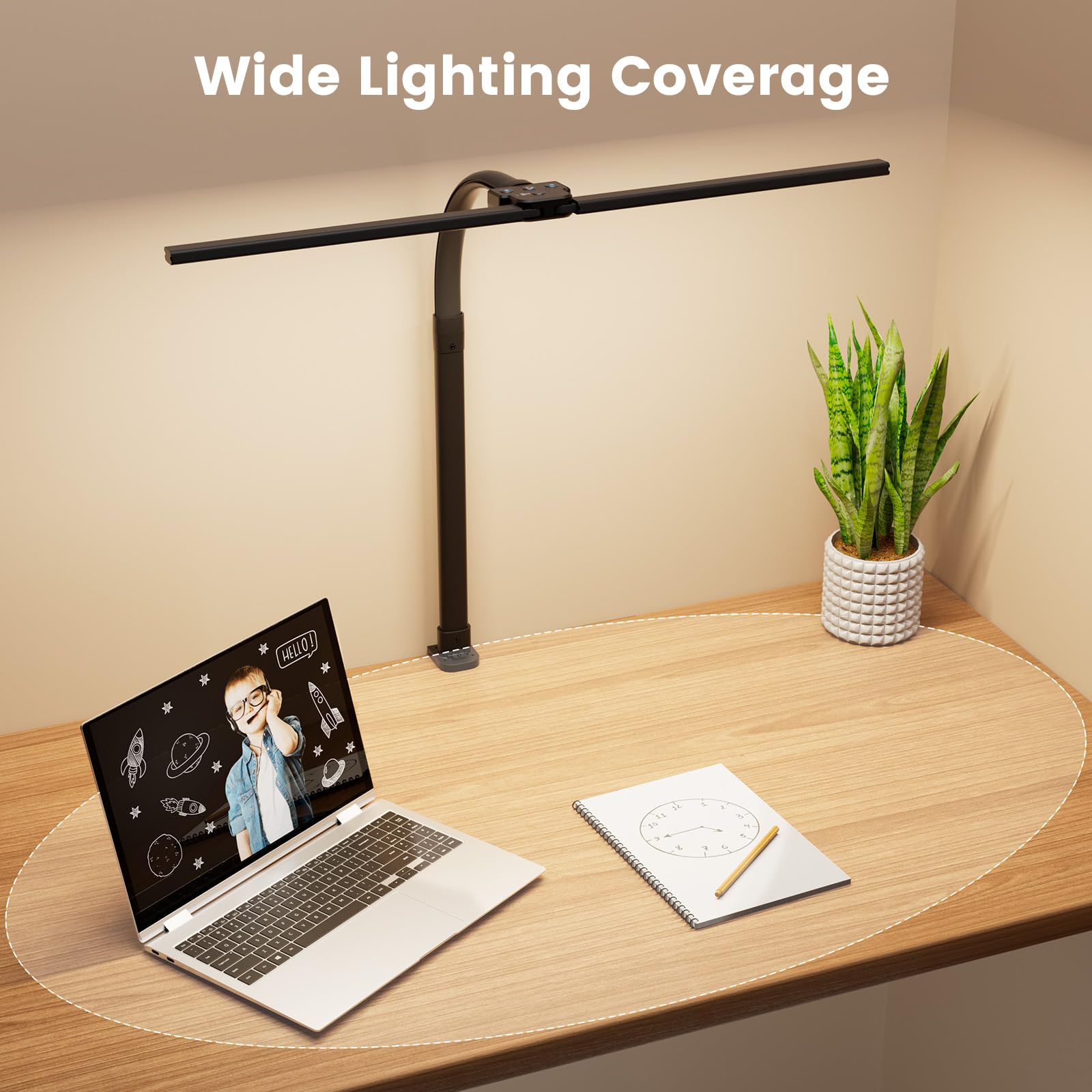 APMIEK LED Desk Lamp for Home Office - 24W Computer Lamp with Remote Control, Dual Head Desk Light Bar with Clamp, 5 Color & Bri