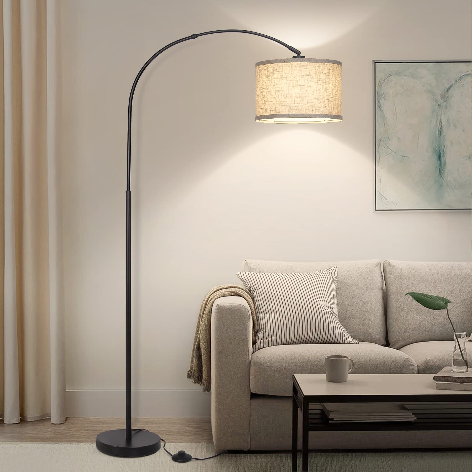 Seaside Village Arc Floor Lamp - Modern Metal Standing Lamp with Adjustable Shade, Foot Switch, Black, Model S-Arc-WD