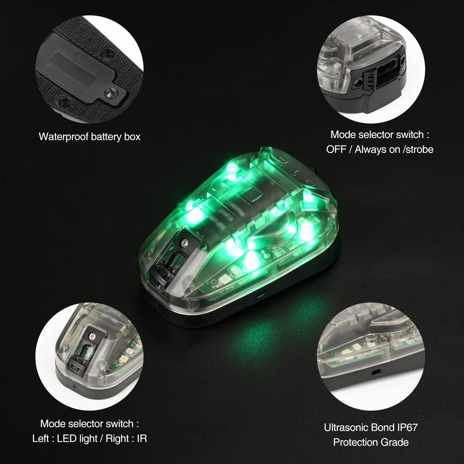 NOBUHIRO Tactical Signal Light LED + IR Waterproof Medium Ladybird Lamp WD03001-BK-GREEN