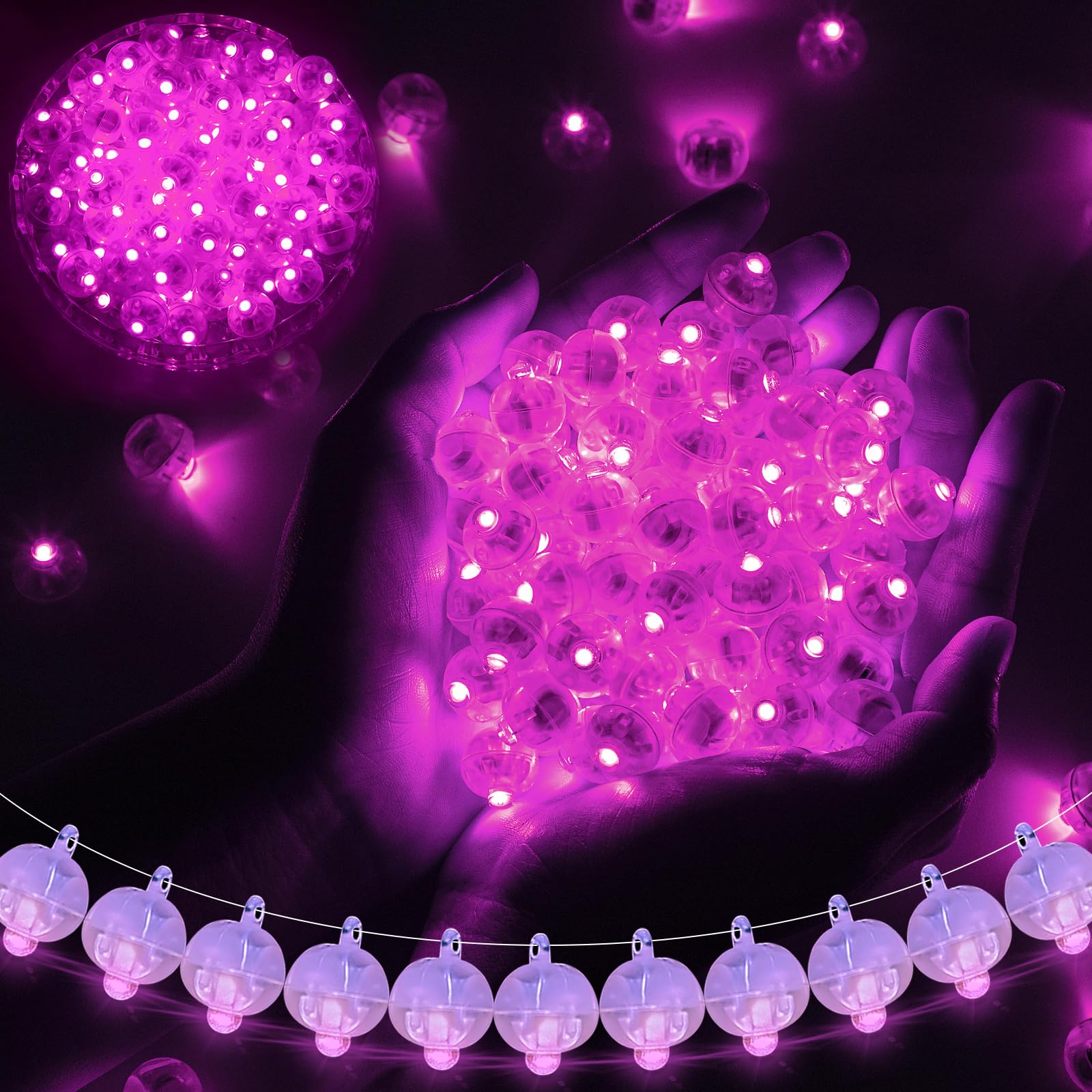 chzk 100pcs Balloon Lights Mini Led Lights Round Long Standby Time Multicolor Ball Light Paper Lantern Balloons Lights for Birthday Party Christmas Halloween Decoration (Pink, 100 PCS with Hook)
