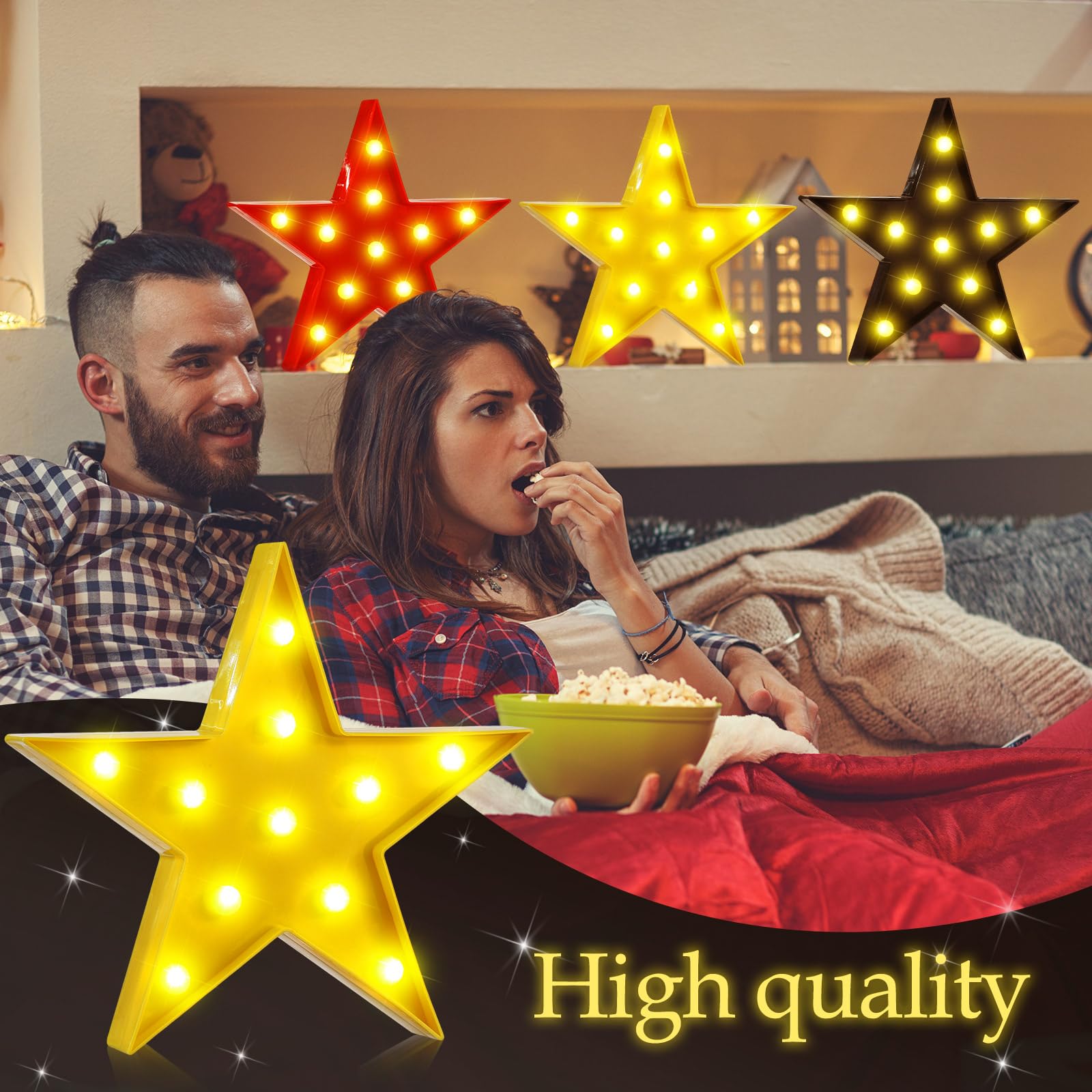 VIHOSE LED Star Signs - 3 Pcs Marquee Lights for Movie Theater Decor, Battery Operated, Red/Black/Warm, Model ANB-VIHOSE-52602