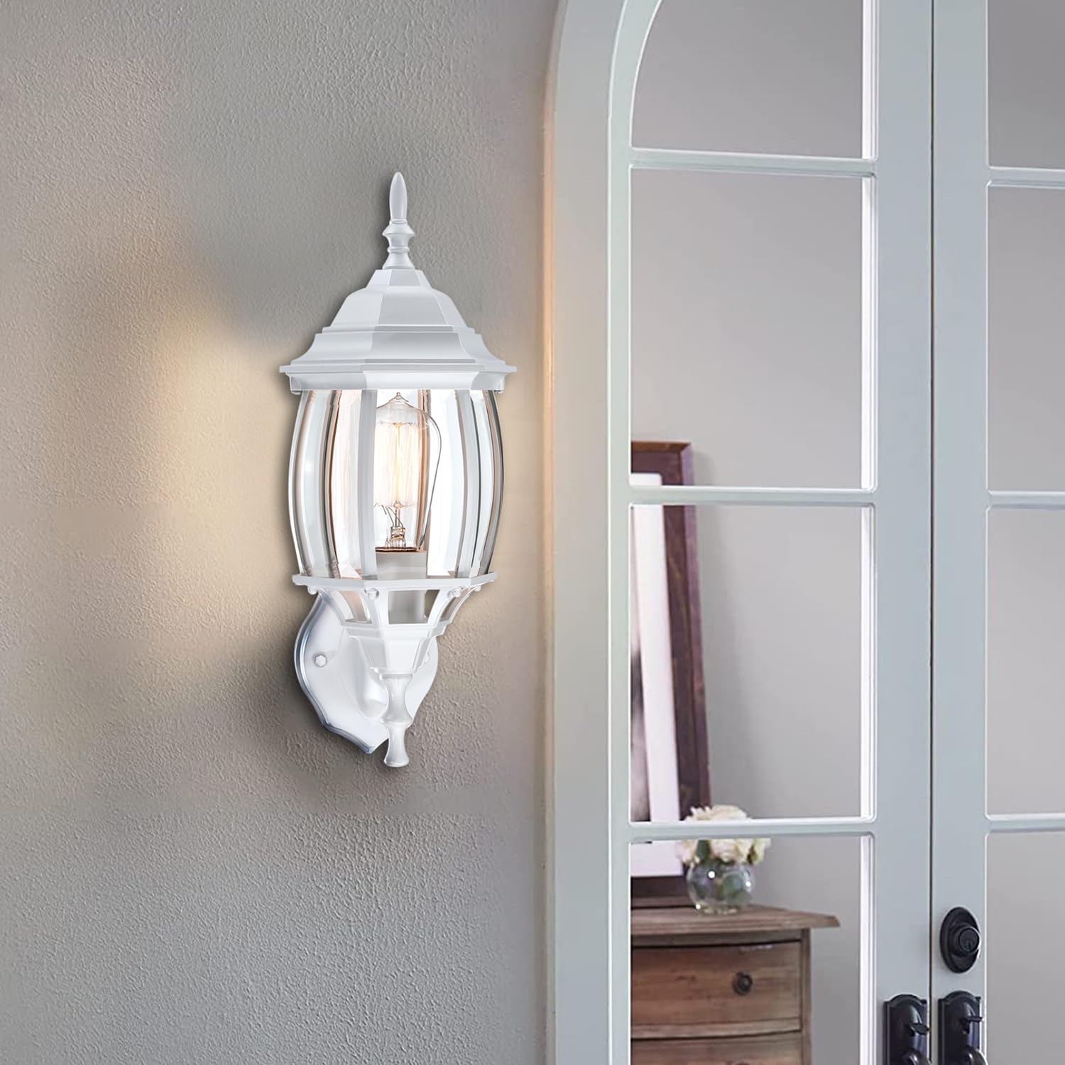 Faymart Lighting 16.8 Inch White Outdoor Wall Light  Outside Porch Sconce White Outdoor Light Fixture For House Front Door Wall Lantern With Vintage Design  Garage Balcony  E26