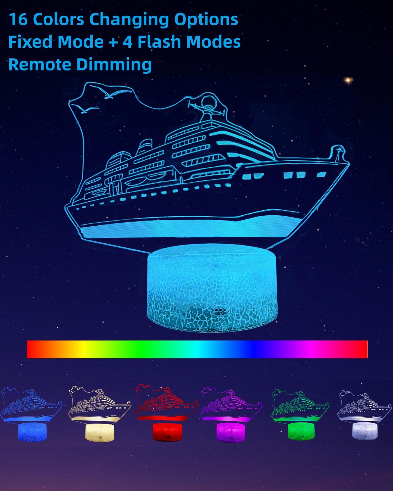 Kenmaca 3D Illusion Night Light for Kids, Touch & Remote Control, 16 Colors, Multicolor, Plastic, Bedroom Decor