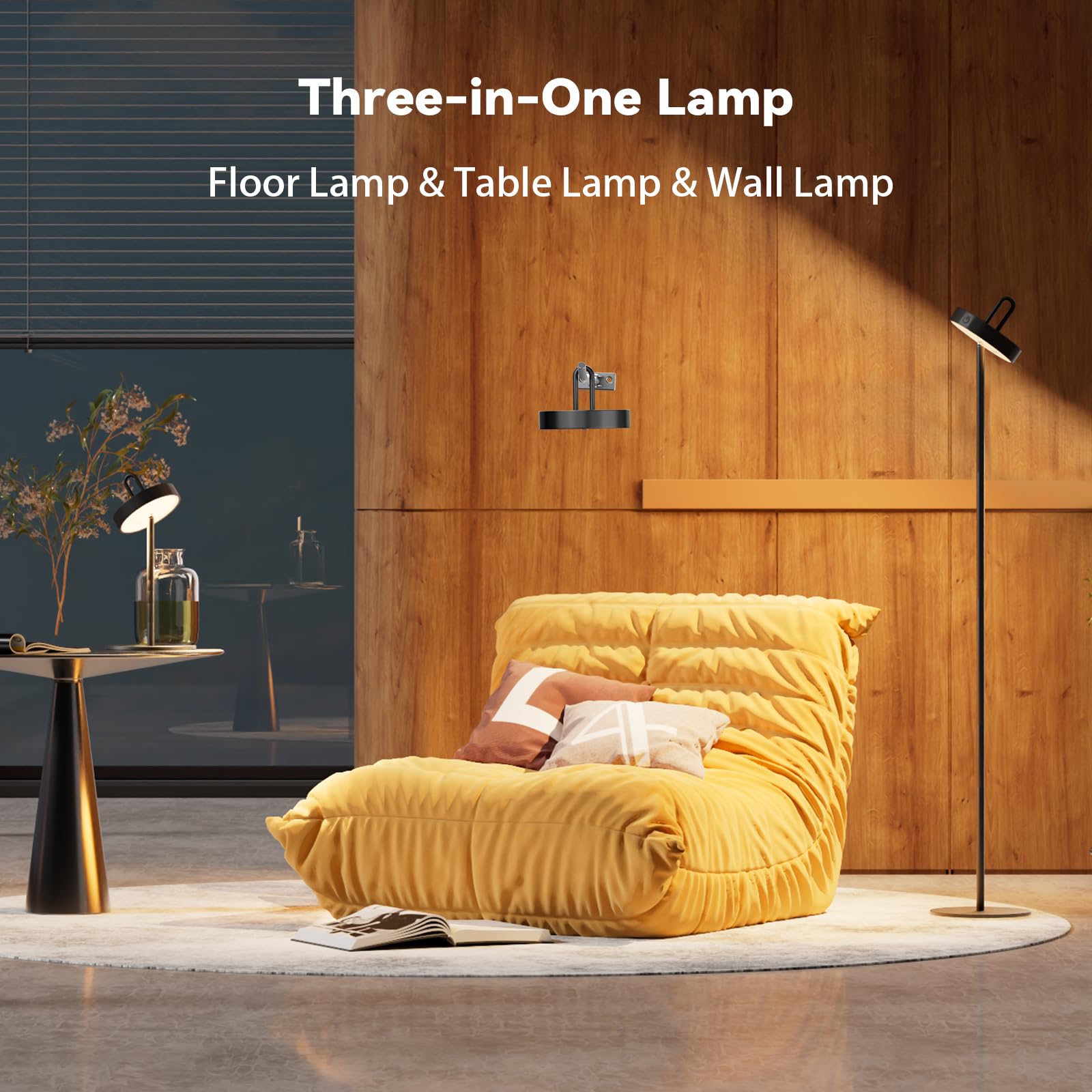 OGACFO Cordless Floor Lamp - Rechargeable LED, Touch Control, 3 Color Dimmable, Waterproof, Portable, Black, Model YYLDD002BK