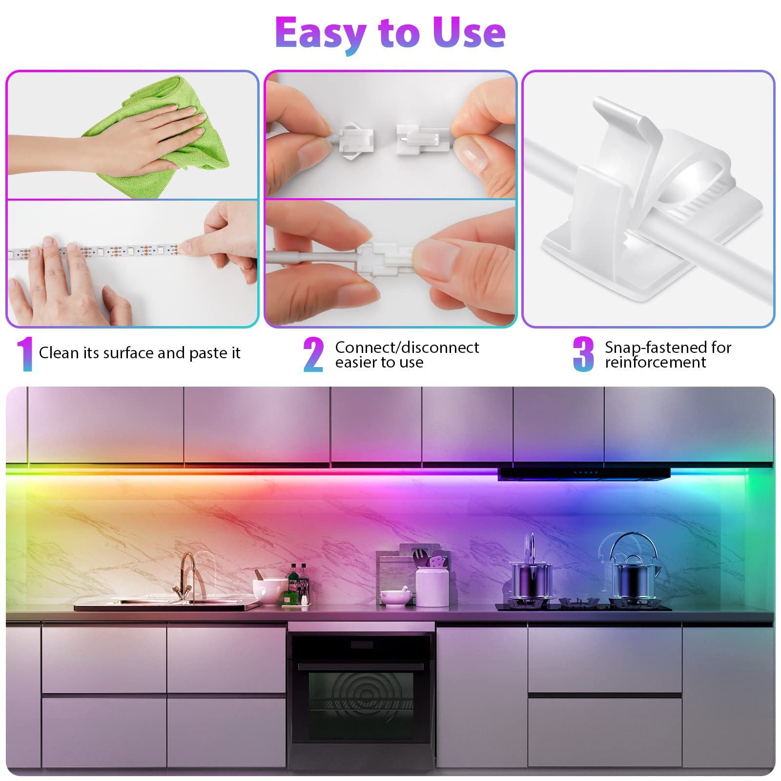 Huemihui 6Pcs Music Sync Color Changing Led Under Cabinet Lights, Dimmable 9.8Ft Strip With Remote
