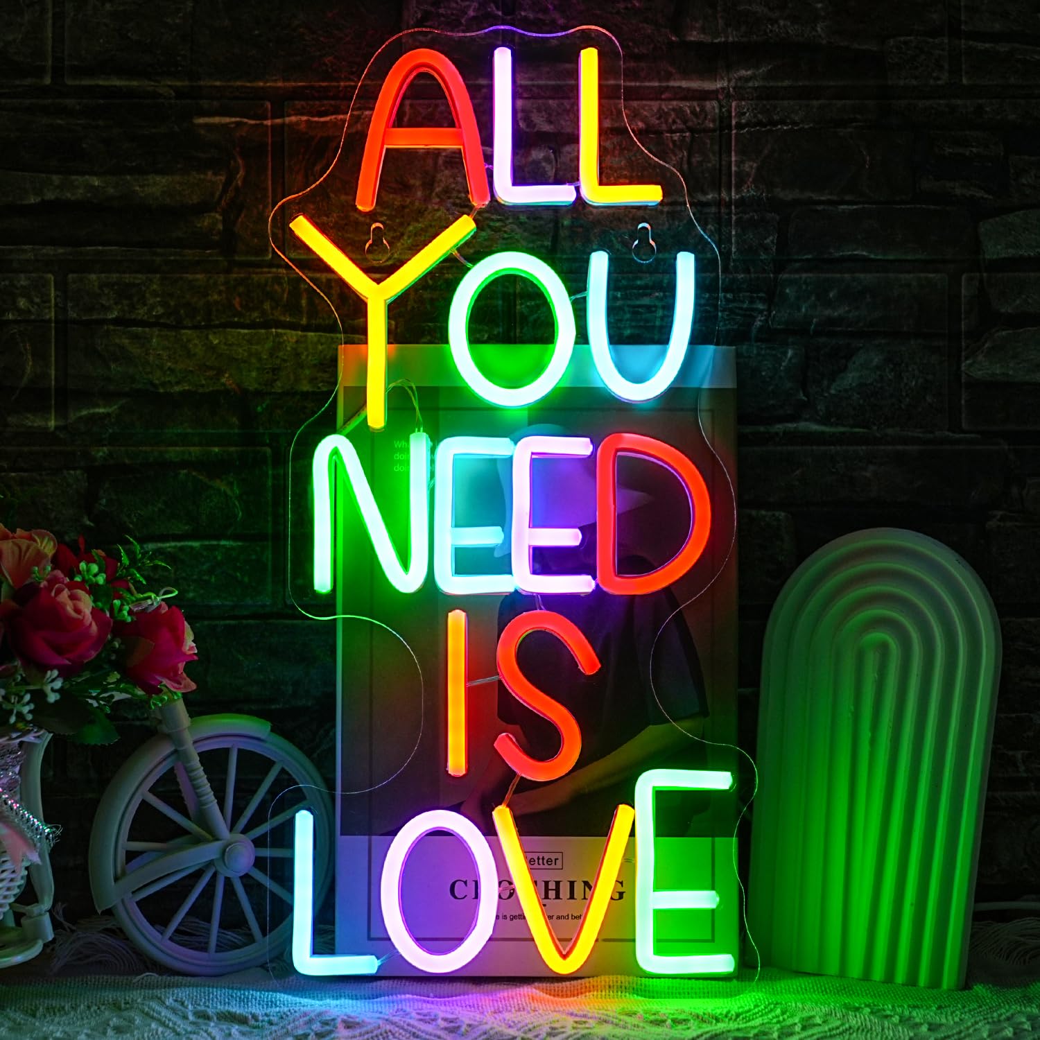 LULANMP Neon Sign - inAll You Need Is Lovein Wall Decor, Dimmable, 16.9in x 8.2in, Colorful, Plastic, Model QM-60