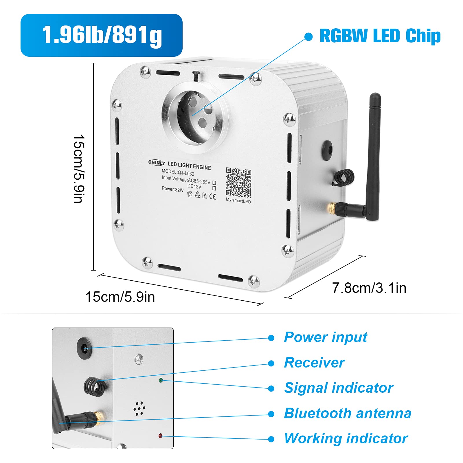 Chinly 32W Twinkle 1000Pcs 0.03In 16.4Ft Bluetooth Rgbw Led Fiber Optic Star Ceiling Light, App/Remote Music Mode Headliner Ligh