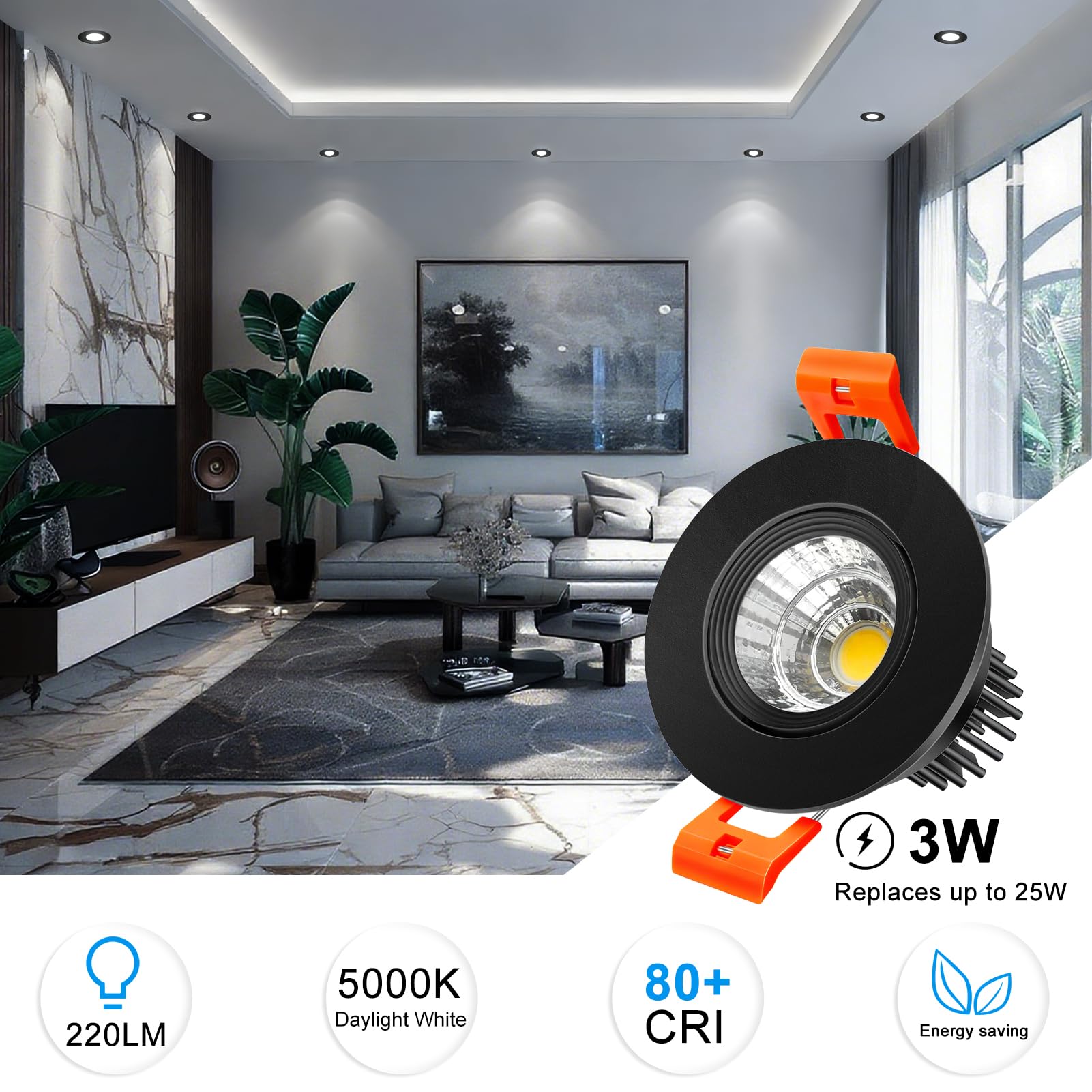 Inshareplus 2 Inch Led Downlight  3W Recessed Lighting 220Lm Cob Dimmable  5000K Daylight White  Cri80  Black Trim  Ceiling Lights With Led Driver  20 Pack