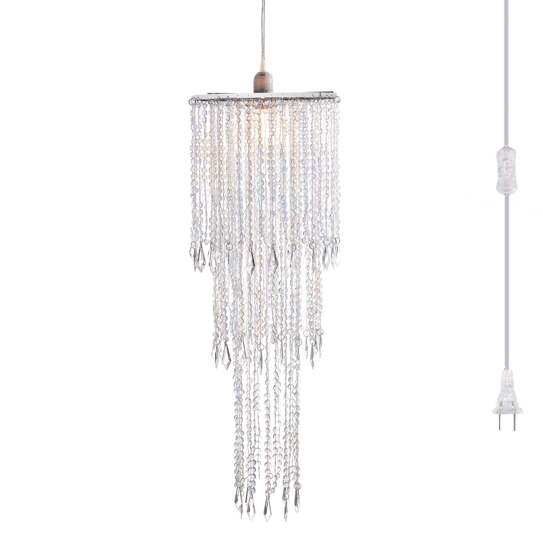 Flavorthings Iridescent Beaded Chandelier Light Pendant With On/Off Switch, 16.4Ft Cord
