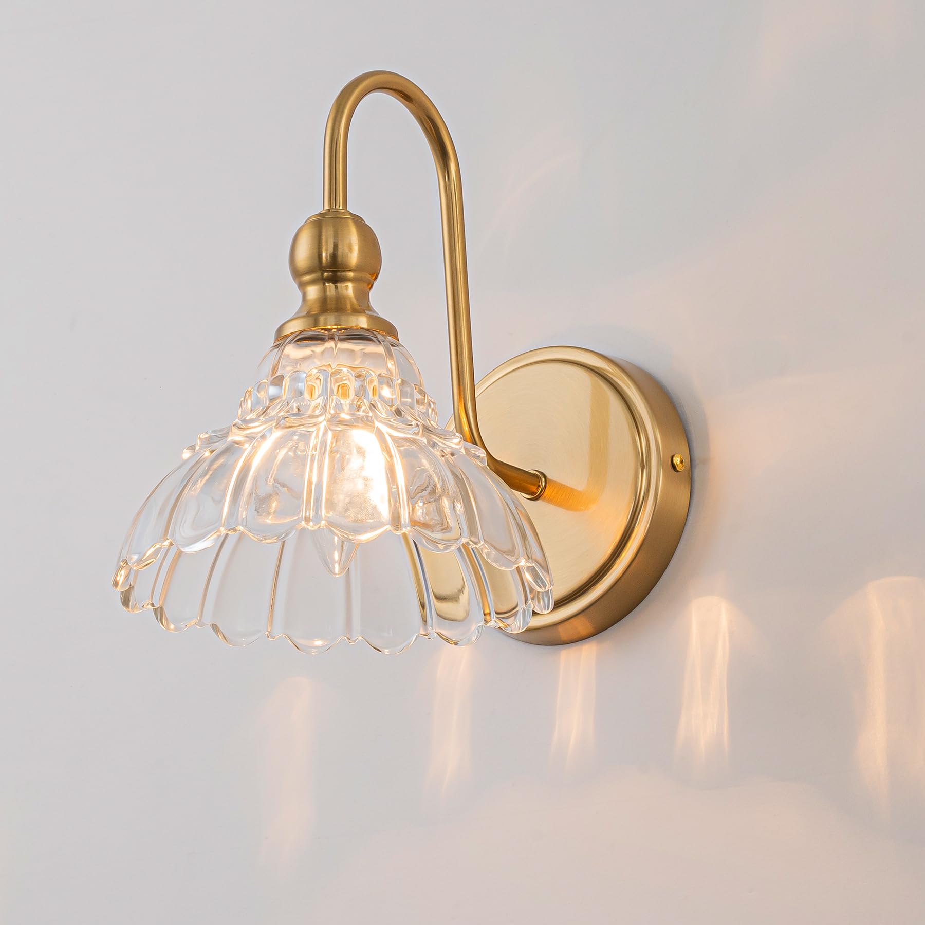 Brknit Vintage Bathroom Light Fixtures Over Mirror  1-Light Brass Wall Sconce Lighting With Flower Glass Shade  Farmhouse Vanity Lights For Bedroom Kitchen Living Room Hallway Light