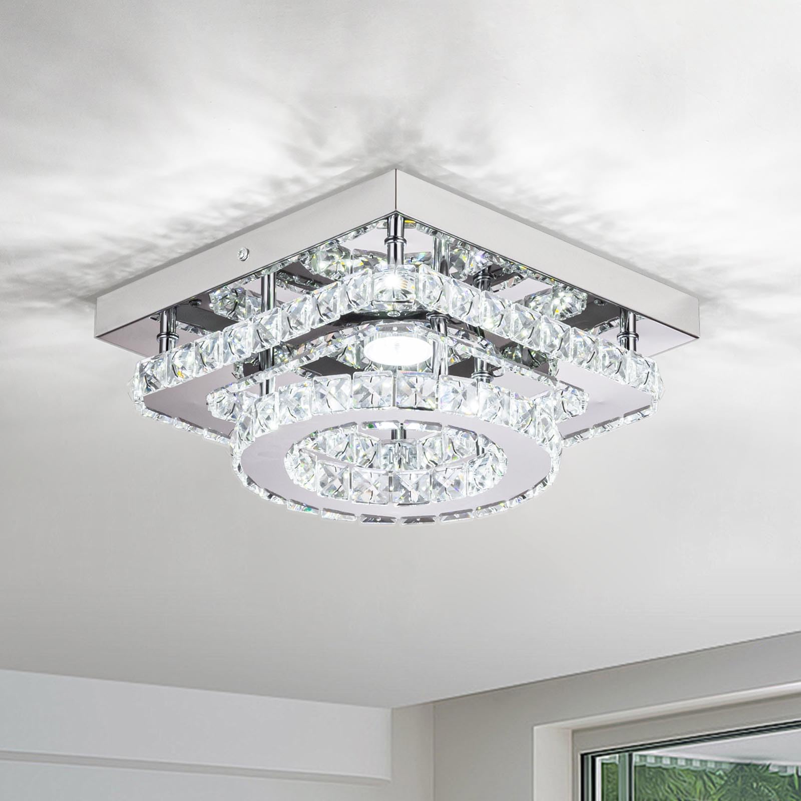 Crystal Ceiling Light Fixture - LED Crystal Chandelier for Kitchen, Bedroom, Hallway & Bathroom - Modern Flush Mount Ceiling Lig