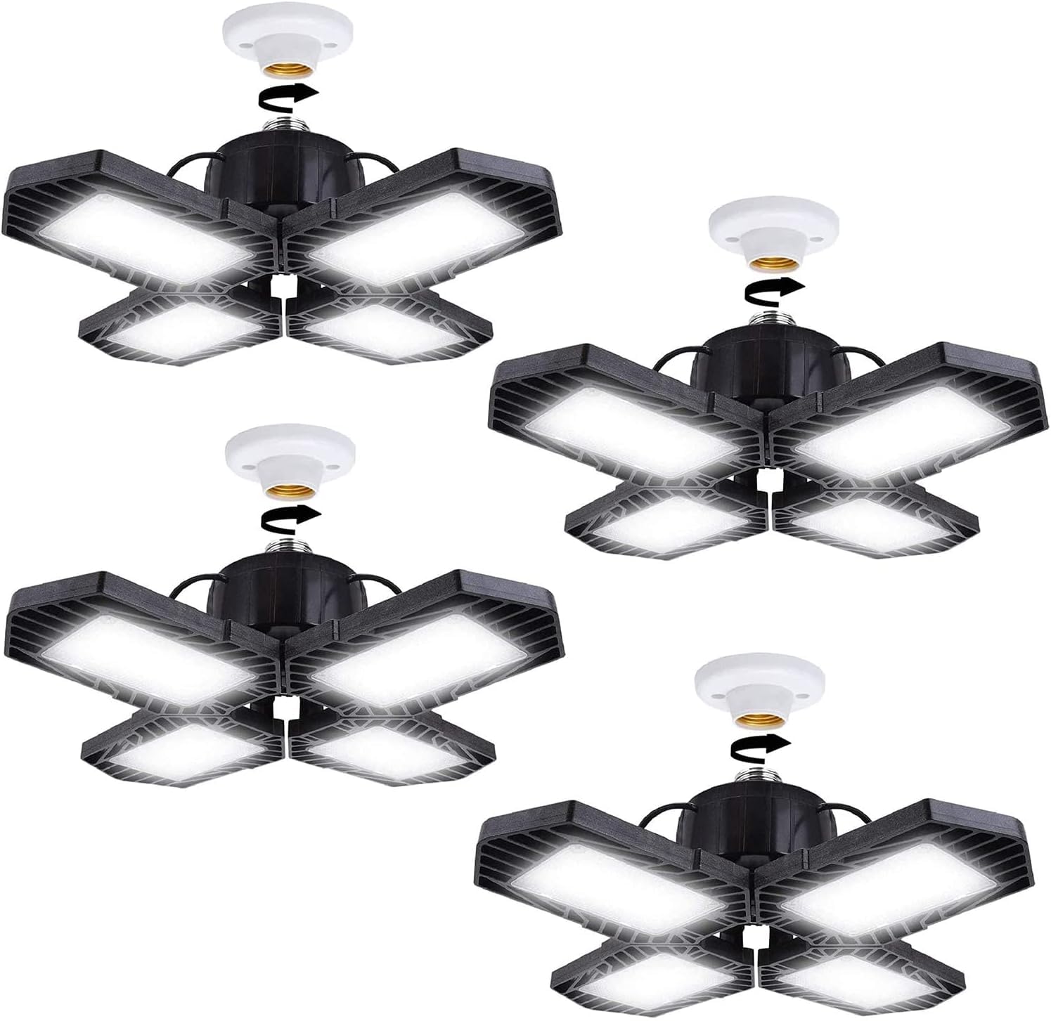 GMximo 4Pack LED Garage Lights 100W Deformable 10000lm E26 6000K with 4 Adjustable Panels
