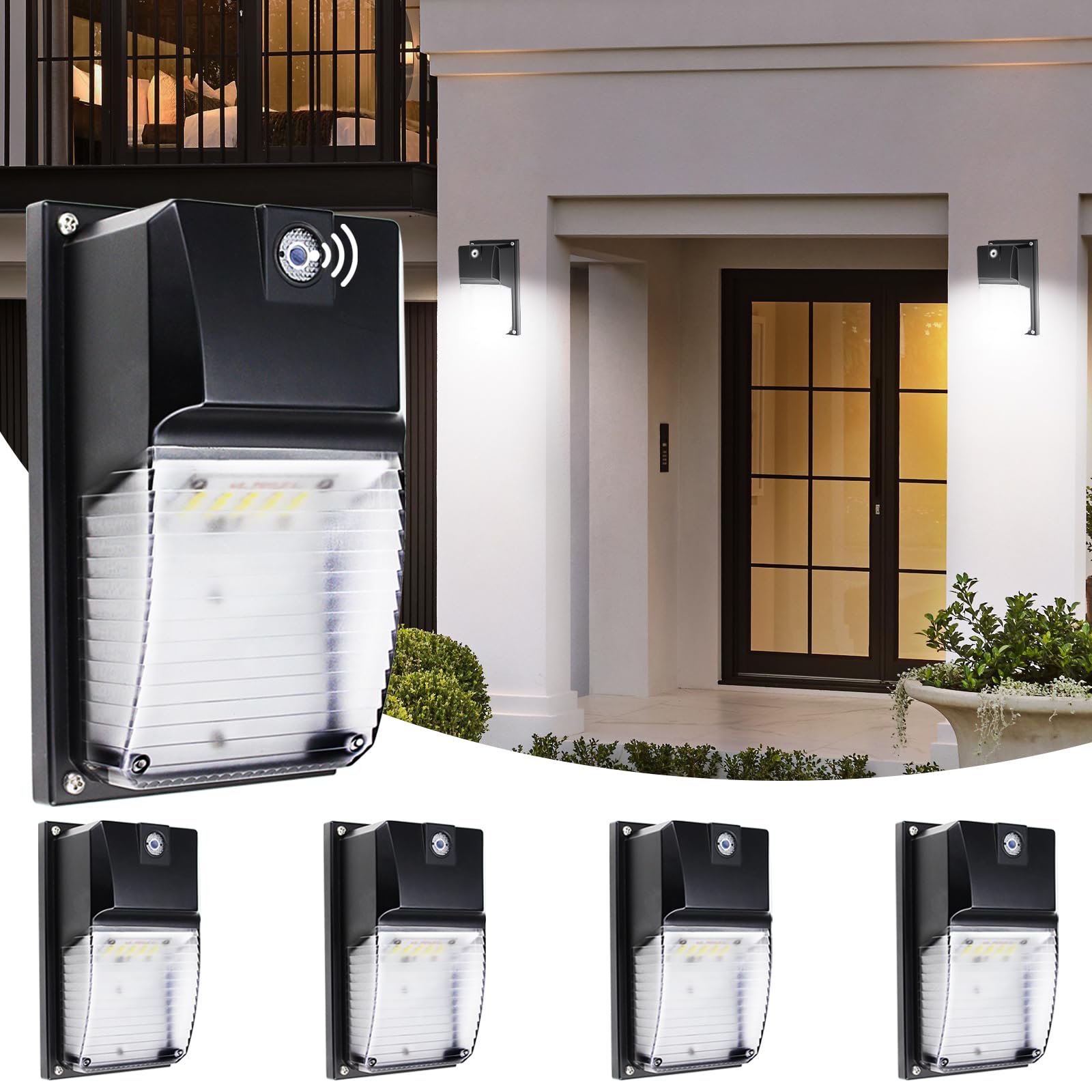 Ltblight 4 Pack 18W Led Wall Pack Lights With Dusk To Dawn Sensor, 1980Lm, Ip65 Waterproof