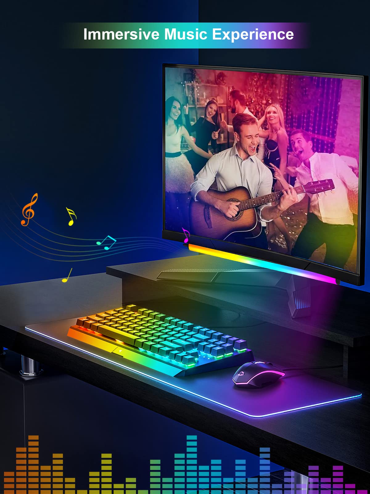 Kantutoe Monitor Down Light Bar, Rgb Screen Desk Light Pc, Dimmable Led Dynamic Rainbow Effect, Adjustable Brightness, Speed And