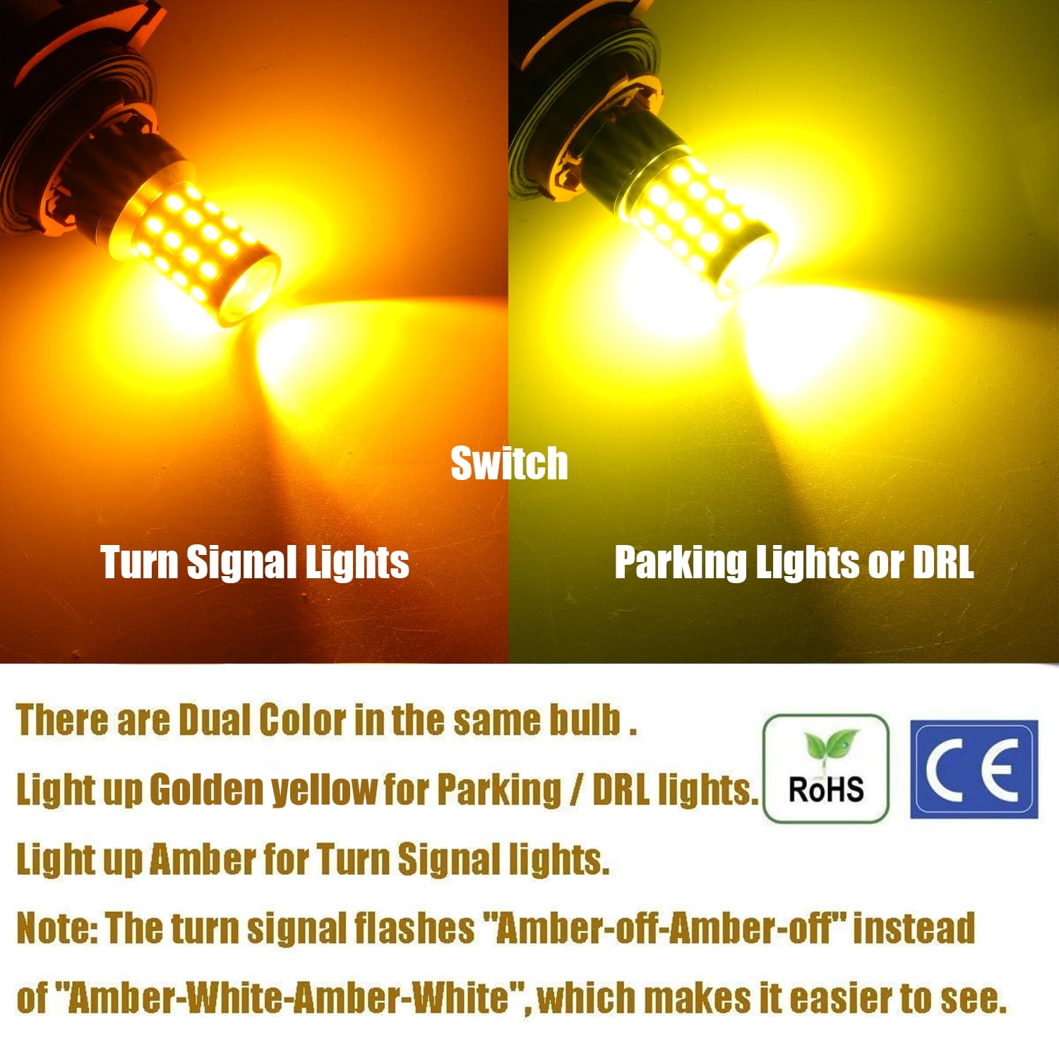 iBrightstar 3157 Switchback LED Bulbs for DRL/Turn Signal, Gold Yellow/Amber