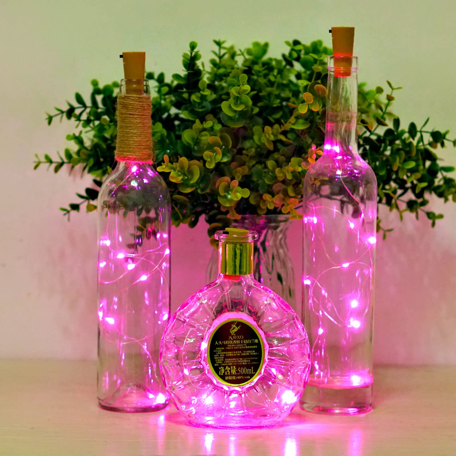 SmilingTown Wine Bottle Cork Lights, 15 Pack, 10 LED, 40 Inches, Battery Operated, Copper Wire, Pink