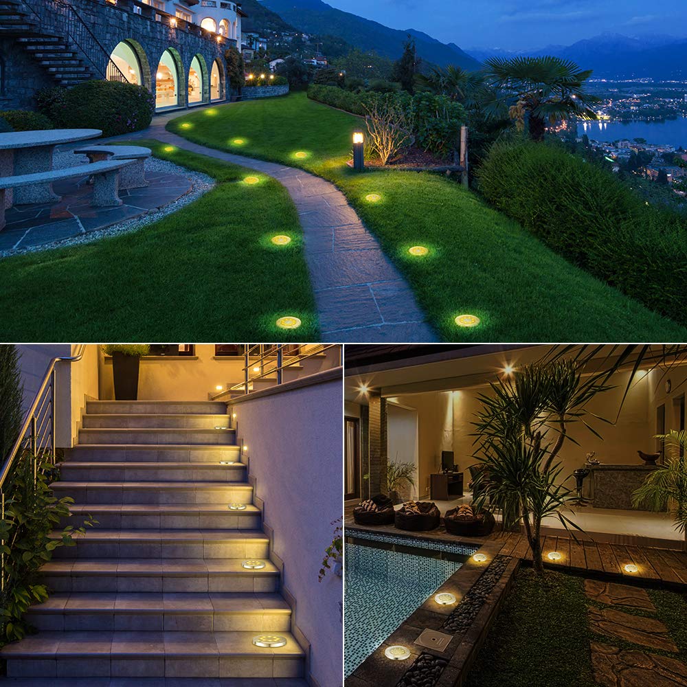 Lyhope Solar Disk Lights - 16 Pack, 8 Led, Waterproof, Outdoor Garden In-Ground Pathway Lights For Lawn, Yard, Deck, Patio, Walk